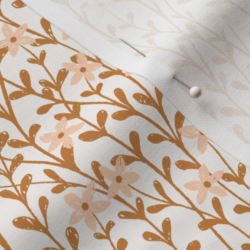 Spoonflower Fabric - Nature Floral Brown Apricot Nursery Spring Small Scale Blossom Baby Printed on Petal Cotton Fabric Fat Quarter - Sewing Quilting Apparel Crafts Decor