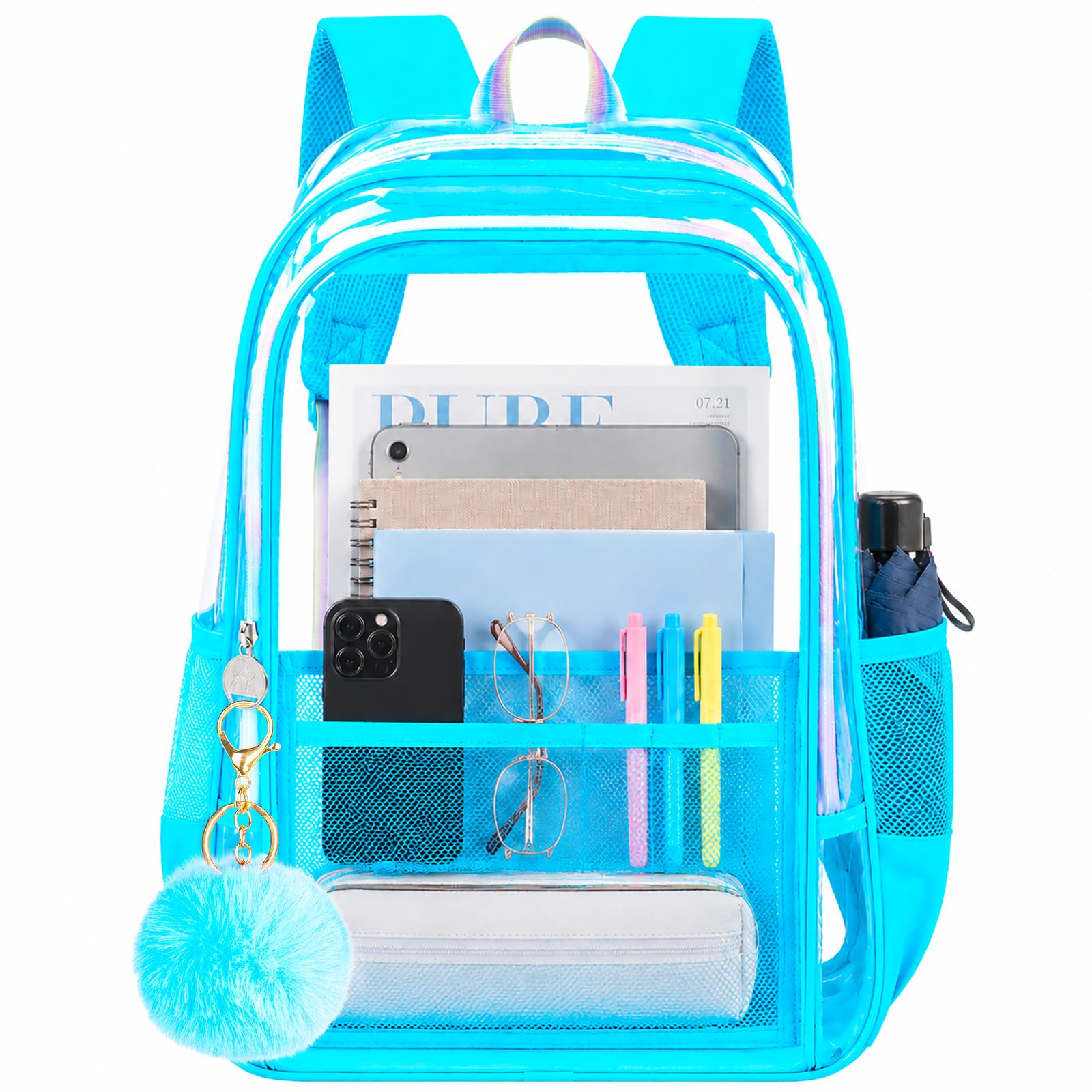 AGSDON Clear Backpack, Heavy Duty Transparent Bookbag, See Through PVC Backpacks for Women Men