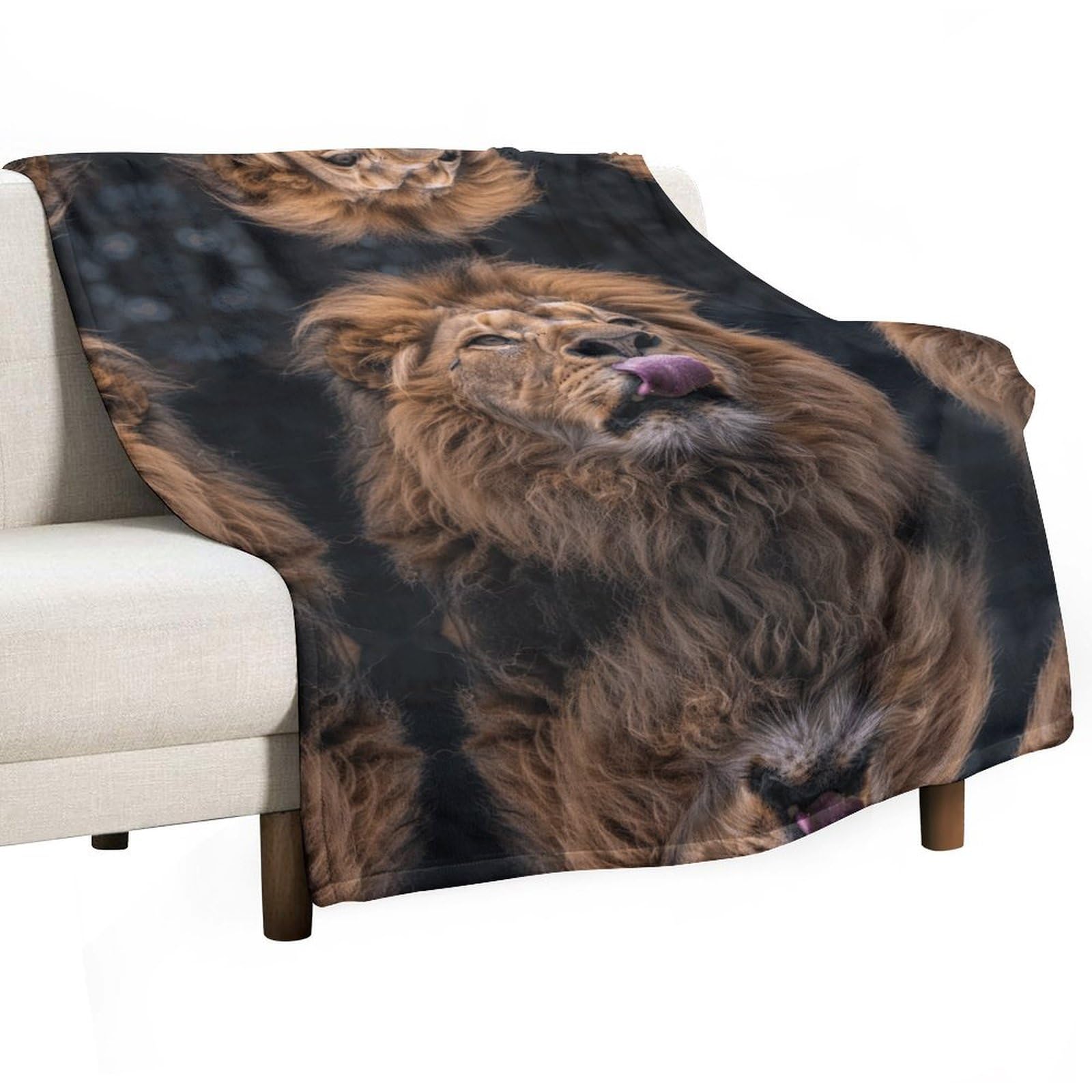 Couverture en flanelle de lion plaid chaud en peluche pour canapé