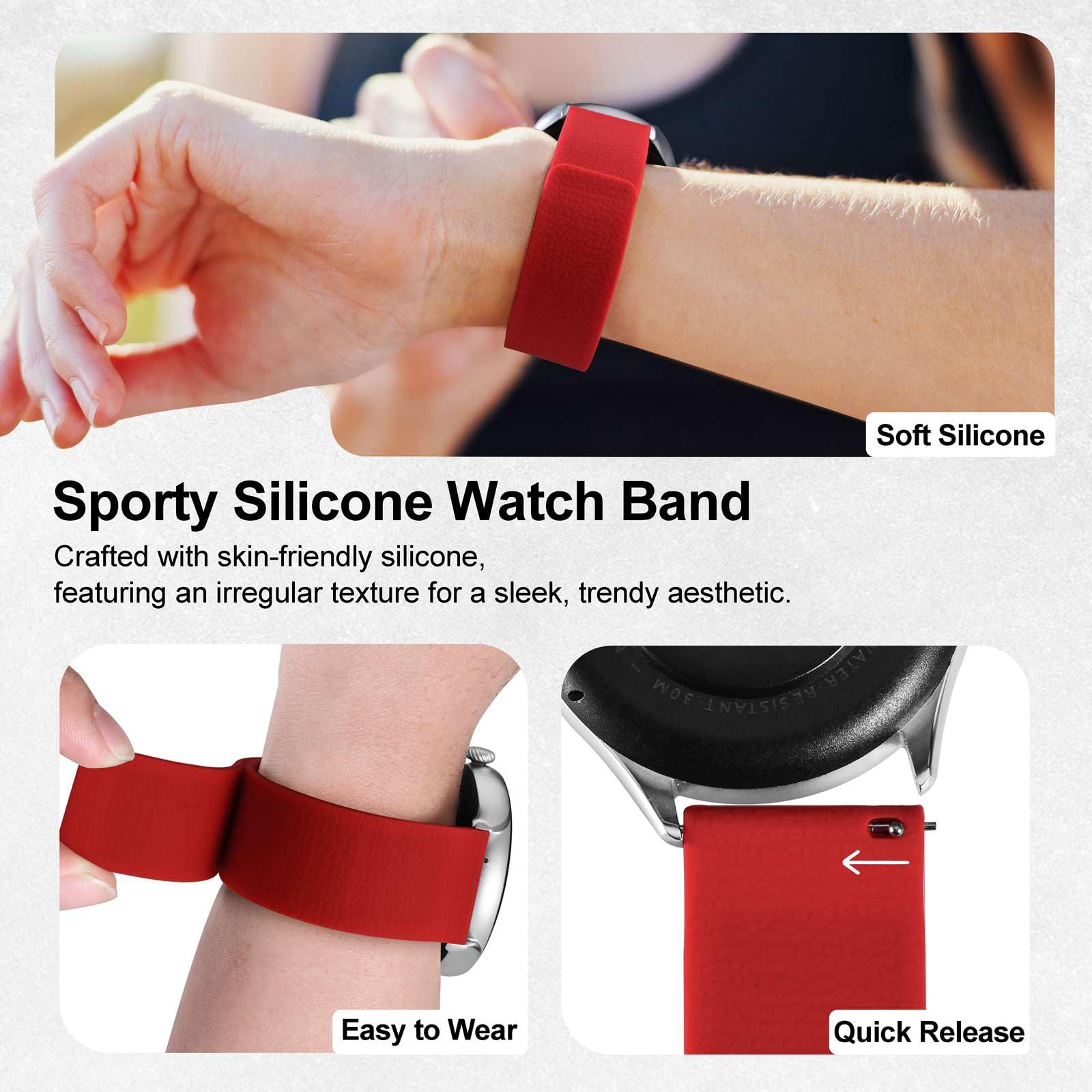 Magnetic Silicone Watch Bands, Lychee Texture, Quick Release Sporty Strap, Band Width 18mm 20mm 22mm - 5