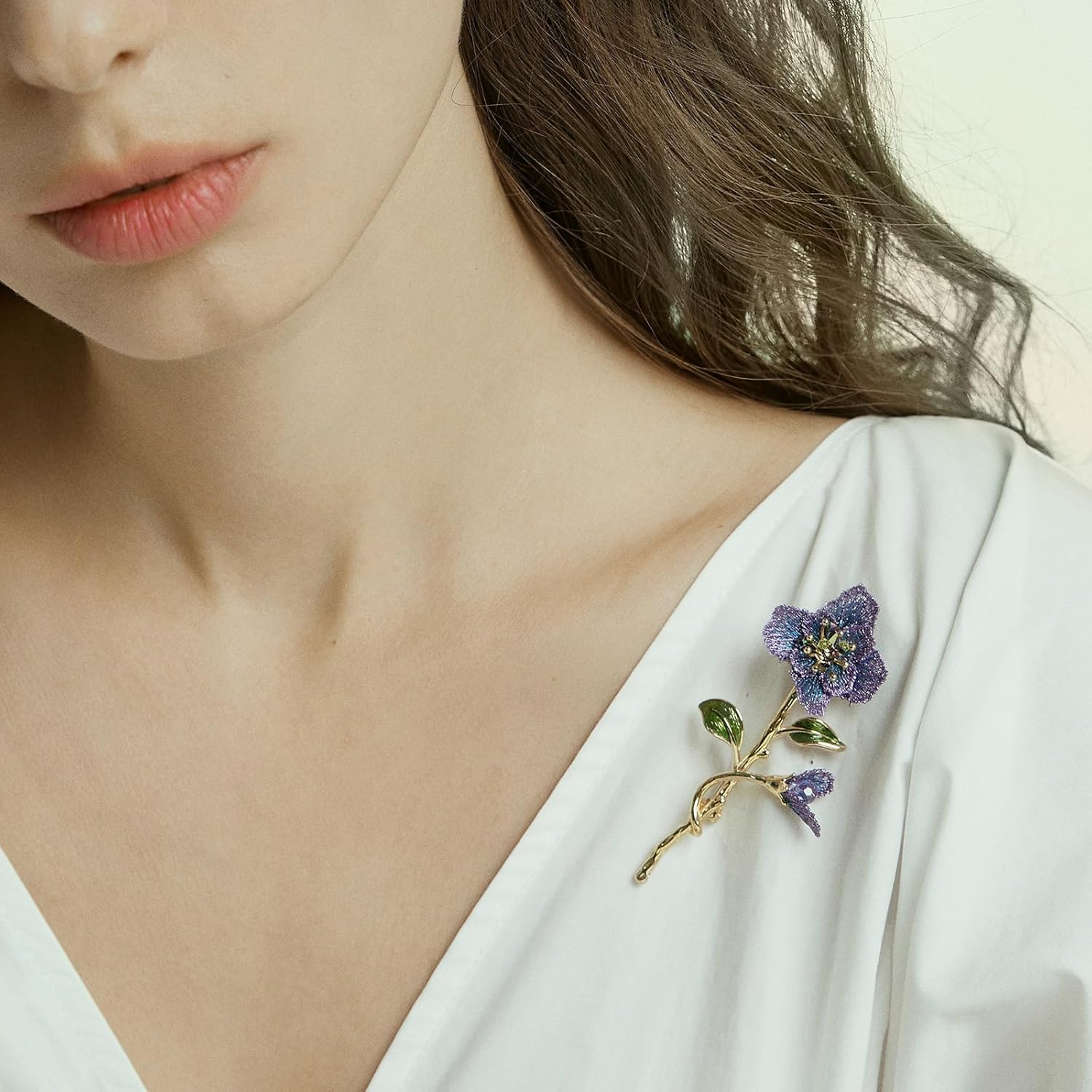 Forget me not Flower Brooch Handmade Gold Thread Embroidered and hand-Drip Enamel leaf, Gradient Botanical Floral Brooch pins for women, SHE'S FREE STYLE JUST FOR YOU [Bencao Gangmu Series]Vintage Plant Jewelry - Image 8