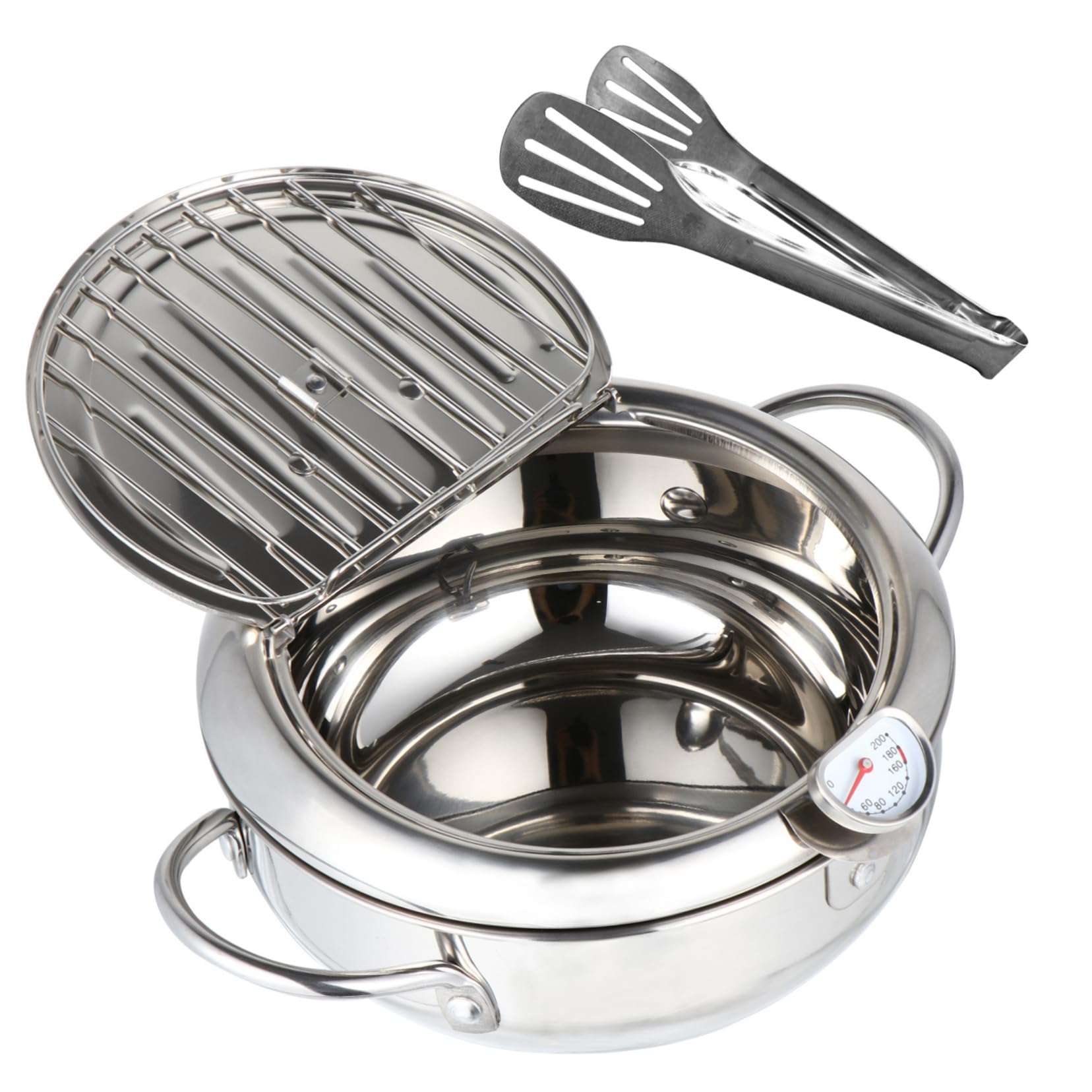 Garneck 1Set Controllable Temperature Deep Fryer Pan with Thermometer Japanese Style Frying Pot for All Stove for Tempura and Various Fried Foods