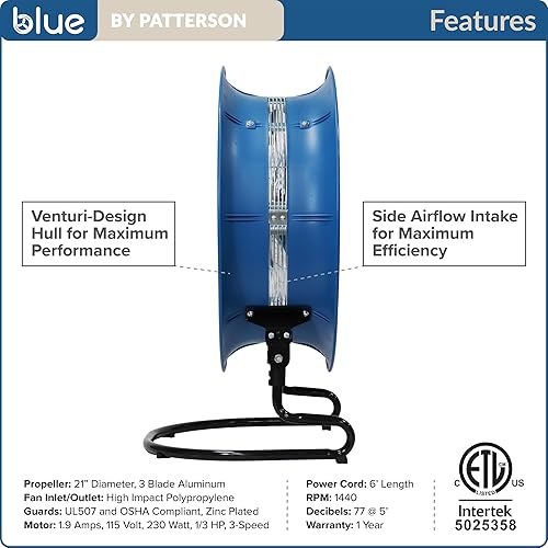 Miniatura 5 de Patterson Blue - Ventilador de suelo resistente de 22 pulgadas, 3 velocidades