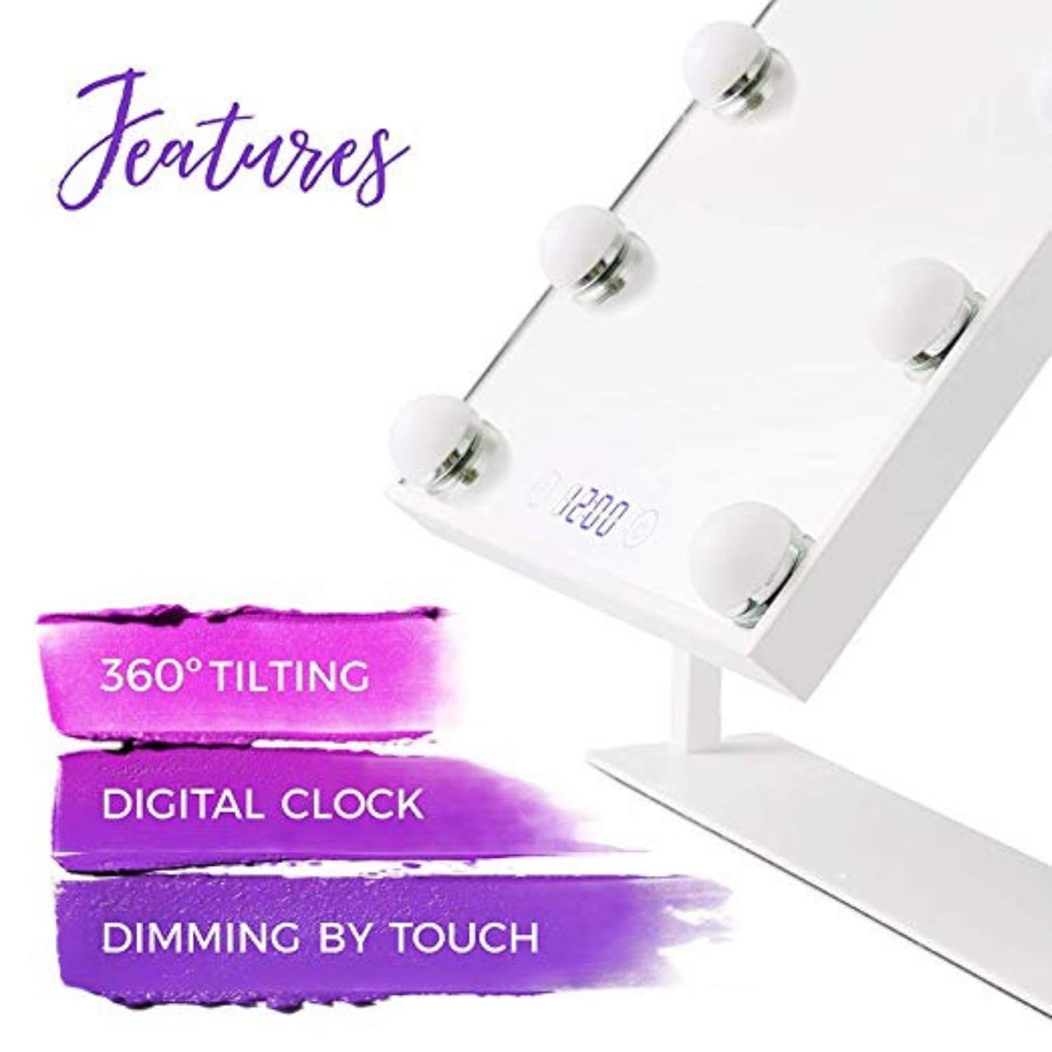 Amazing π₯ Estala Vanity Mirror with Lights | Hollywood Lighted Makeup Mirror Set with Smart Touch Light Dimmable LED - Digital Clock - Free eBook Makeup Organizers Bathroom Mirrors for Vanity | White Frame New Arrivals Estala Vanity Mirror with Lights | Hollywood Lighted Makeup Mirror Set with Smart Touch Light Dimmable LED - Digital Clock - Free eBook Makeup Organizers Bathroom Mirrors for Vanity | White Frame