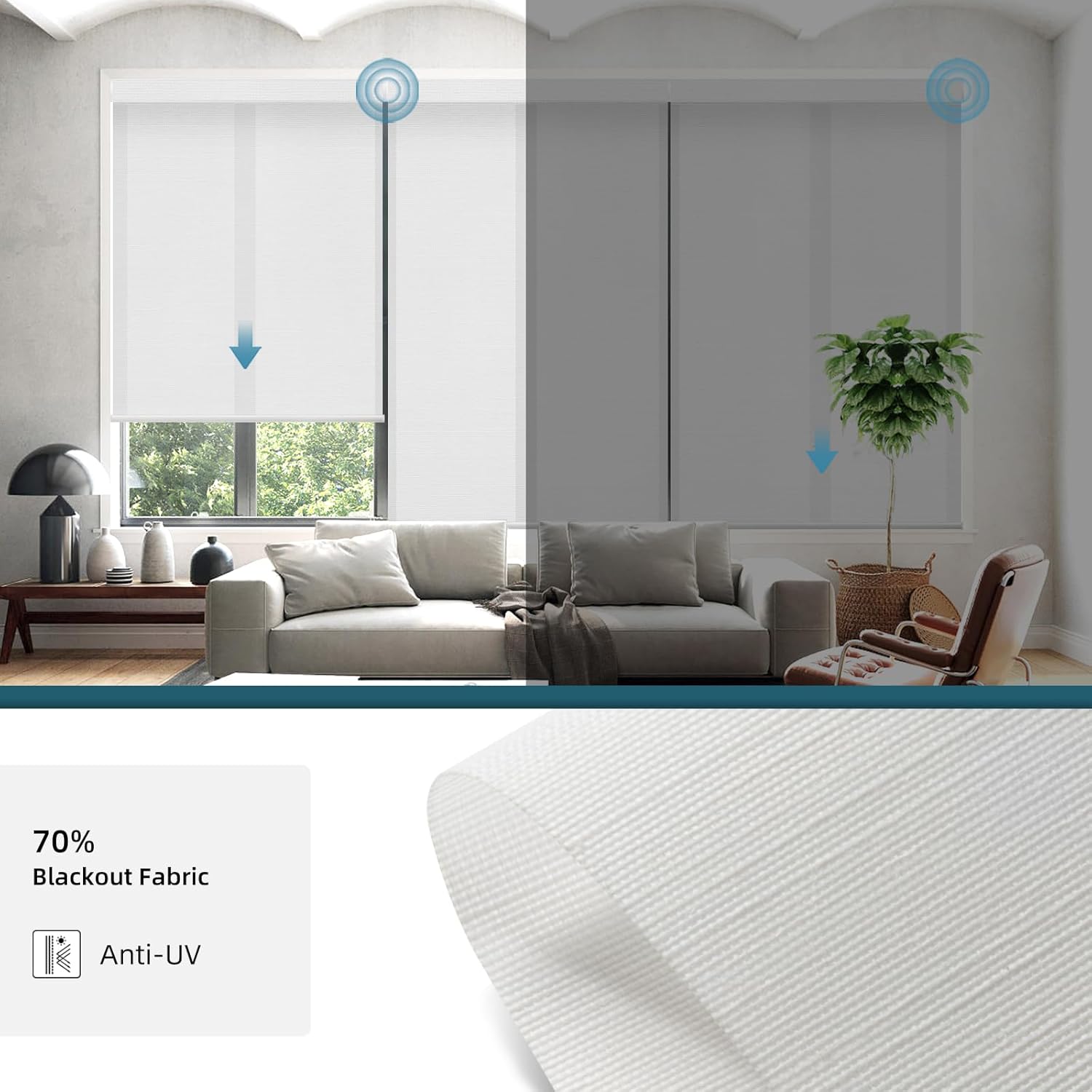 Motorized Shades Work with HomeKit Over Thread,70% Blackout Light Filtering Blinds for Window, Smart Shades with Remote, APP/Voice Control,Custom up110''Wx148''H,Classic White