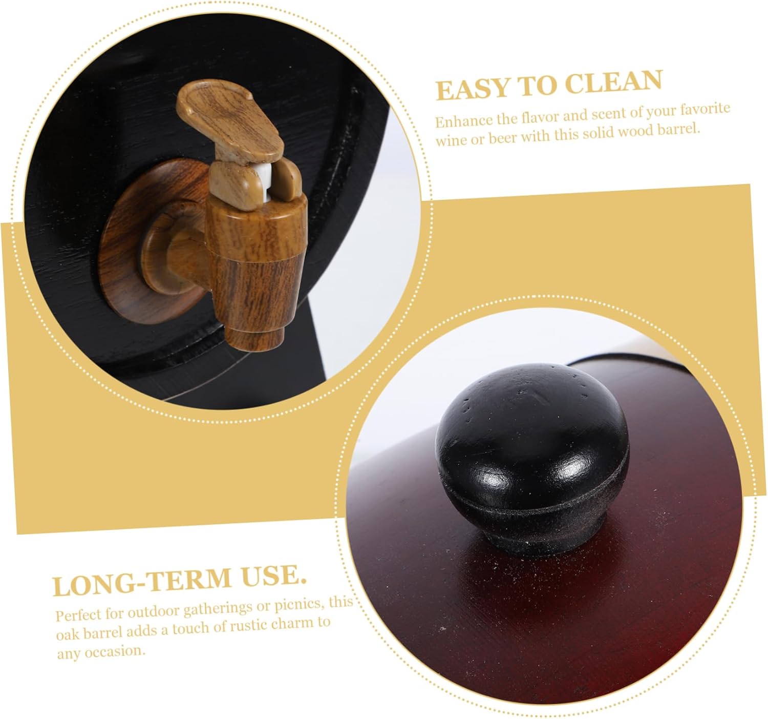 Amosfun Oak Wine Barrel Dispenser for Beer Red Wine Whiskey Storage Rustic Desktop Decor for Outdoor Gatherings and Parties