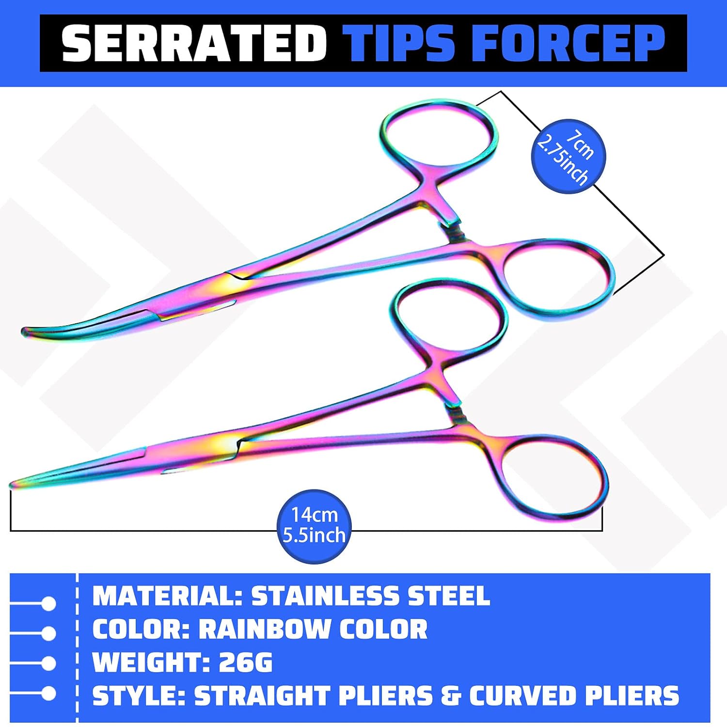BBTO Hemostat Curved and Straight Hemostat Forceps Piercing Pliers Forceps, Stainless Steel Straight and Curved Pliers, Fishing Tweezer(Colorful,2 Pcs)