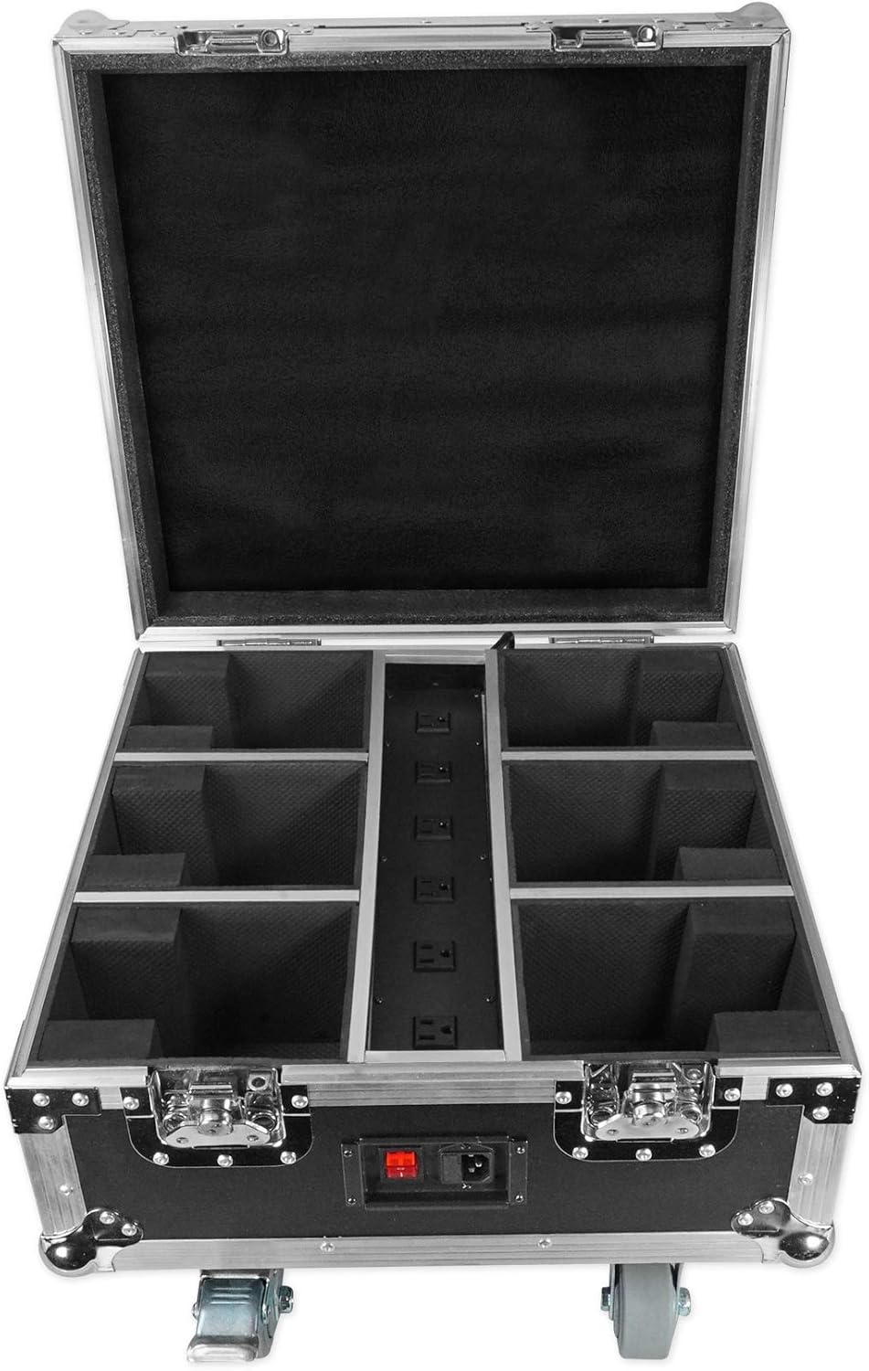 Rockville WEDGE CHARGE CASE Charging Case for (6) RockWedge LED PAR Lights, Built-In Power Strip, Foam Padding, Stackable Design, for Mobile DJs and Venues