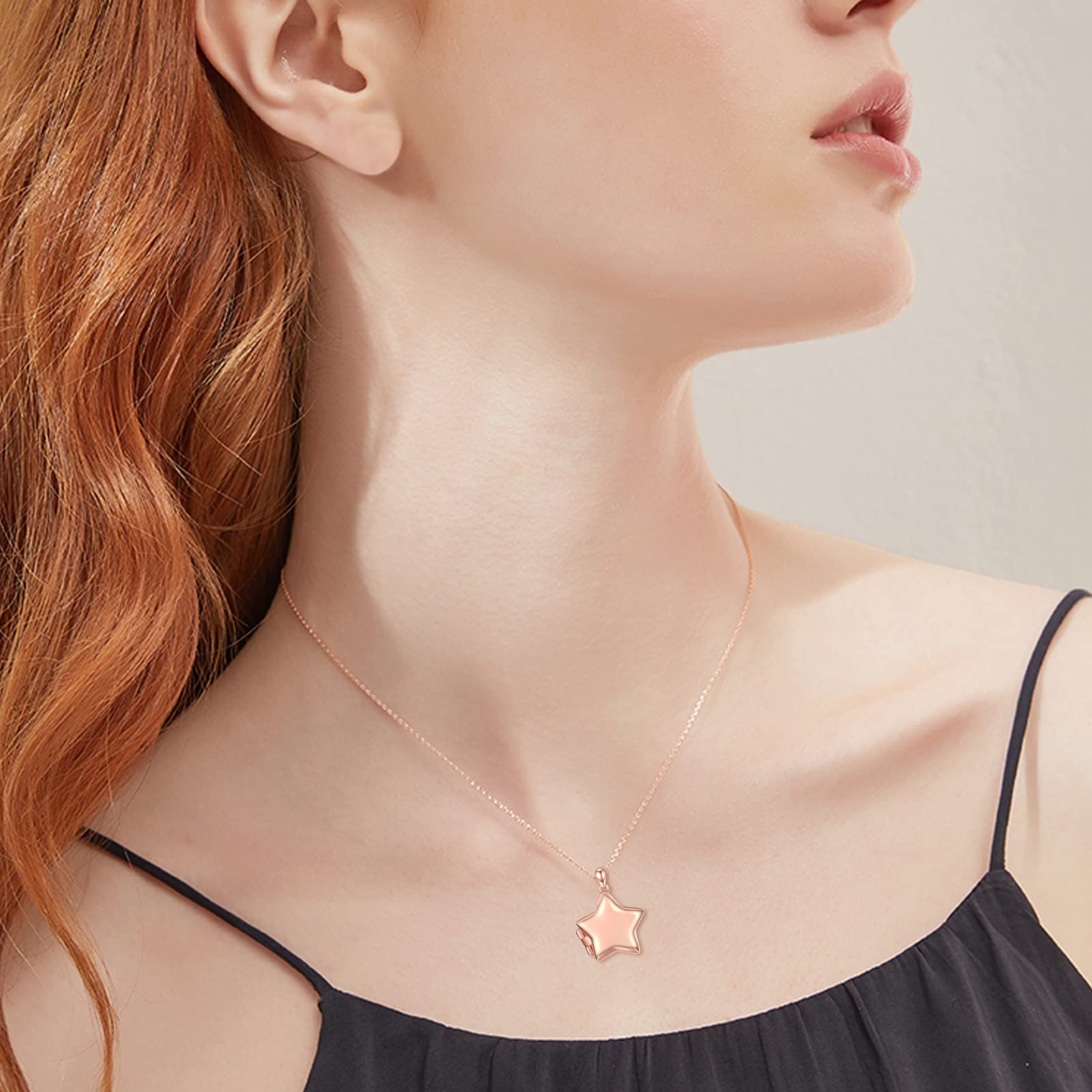 OHAYOO Medaglione apribile per immagini, in argento Sterling 925, a forma di stella, con immagine a forma di stella, ciondolo con foto, amuleto da aprire, per donne, ragazze e bambini