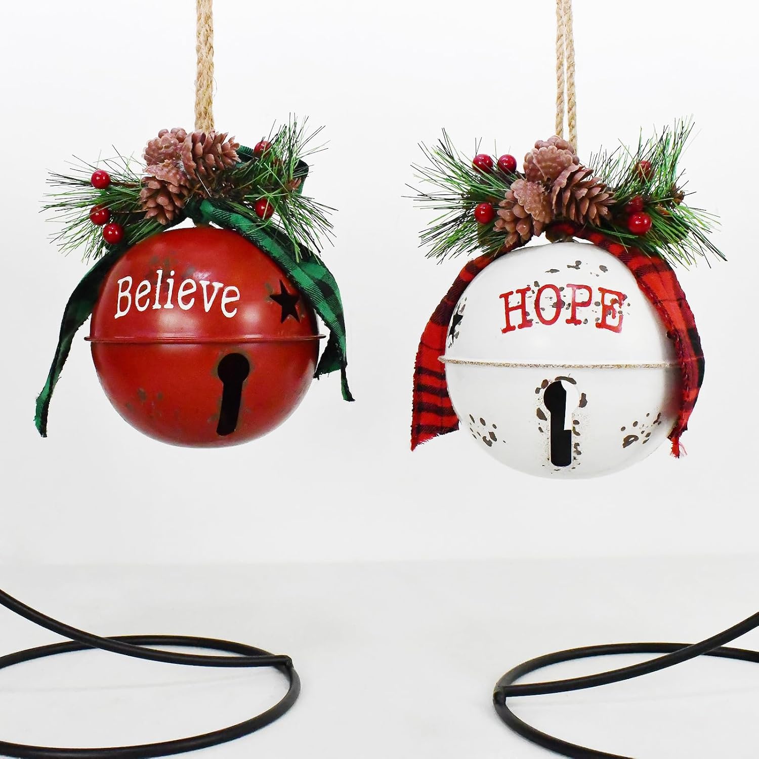 Christmas Jingle Bell Decoration, 4.5X4.5 Inch Rustic Metal Jingle Bell Hanging Christmas Tree Bell Ornaments Star Cutout Bell Hope Bell Xmas Holiday Decor Party and Festival Decoration