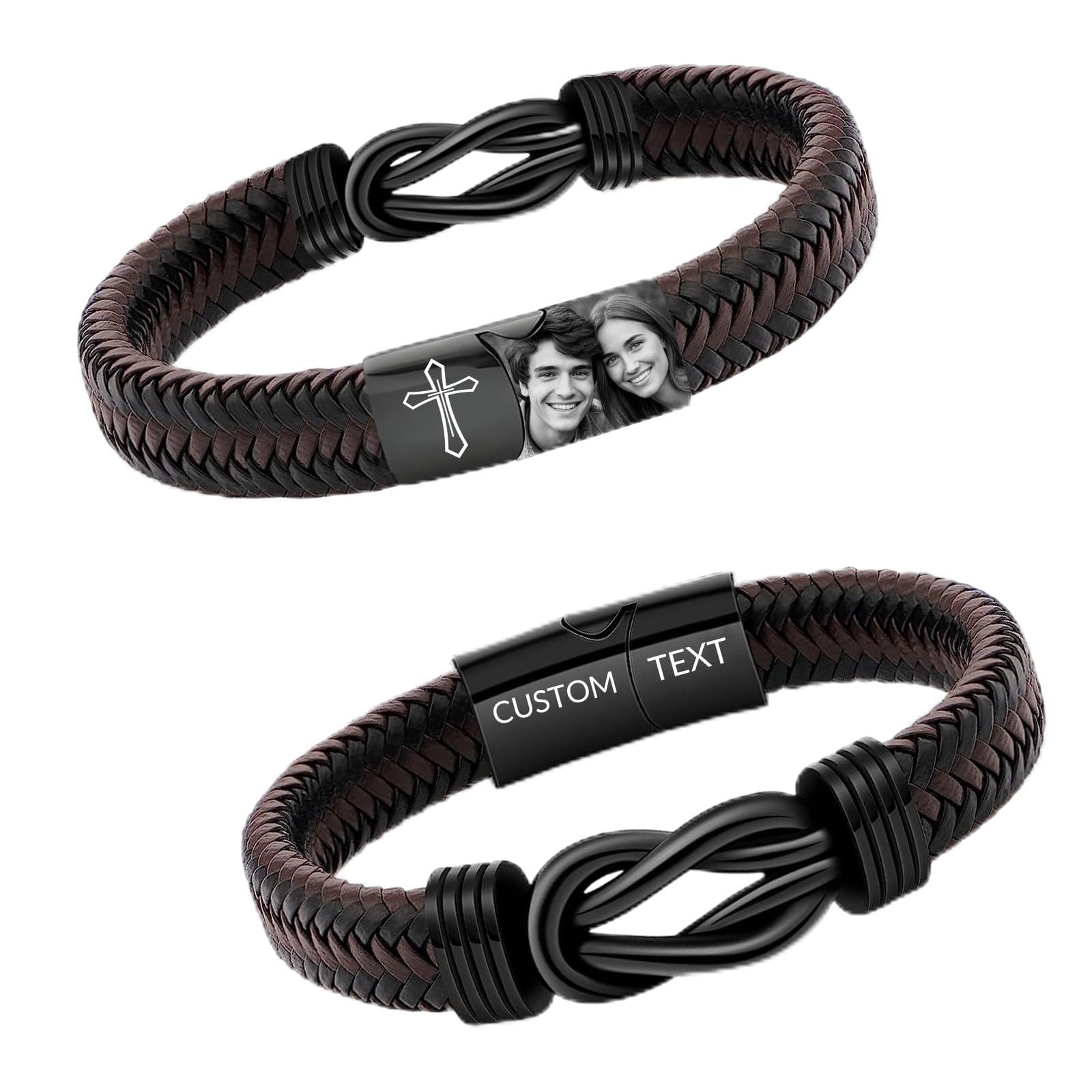 Personalized Picture Bracelet for Men Custom Engraved Bracelets with Photo Name,Custom Bracelet Gift for Boyfriend Husband Father's Day Christmas