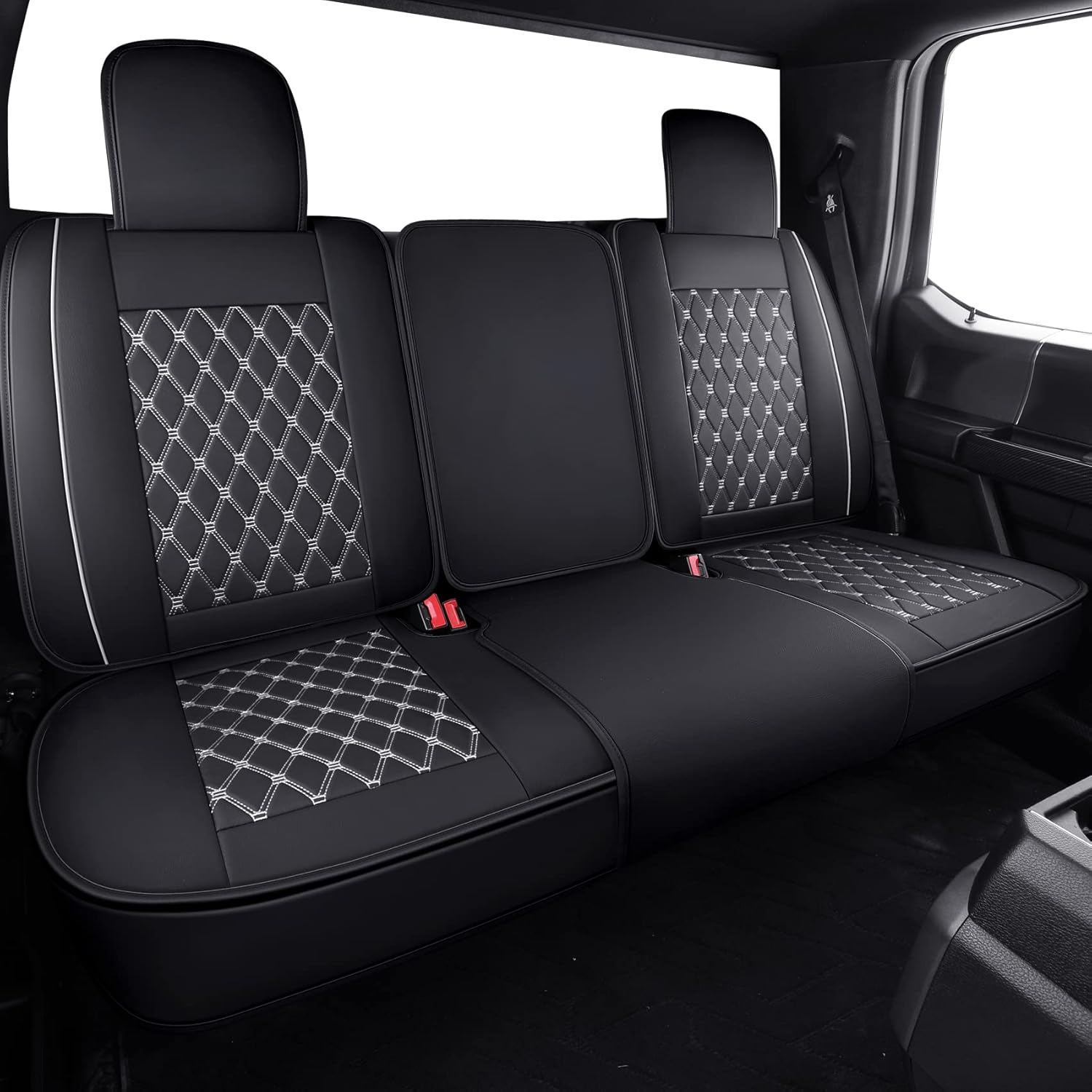 Tomatoman Truck Car Seat Covers Ford F-150 Compatible with 2009-2023 2024 F150 2017-2024 F250 F350 F450 XLT Crew SuperCab SVT King Ranch Limited(Full Set/Black-White)