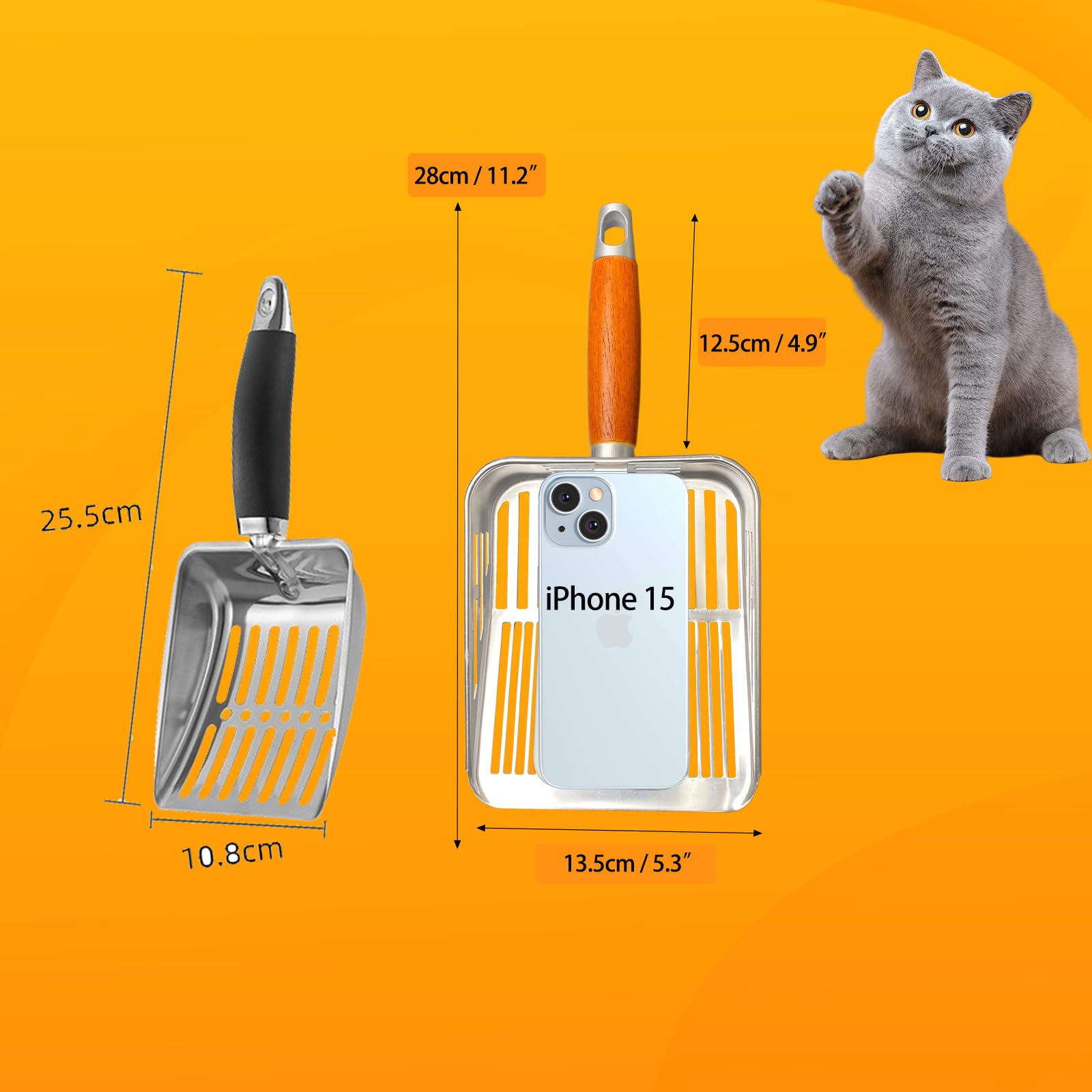 TabifurKitc Rustproof & Unbreakable 304 Stainless Steel Metal Cat Litter Scoop, One-Piece Pressed Design with No Welds, Easy Bottom Scooping, Reinforced Anti-Break Handle - image 5