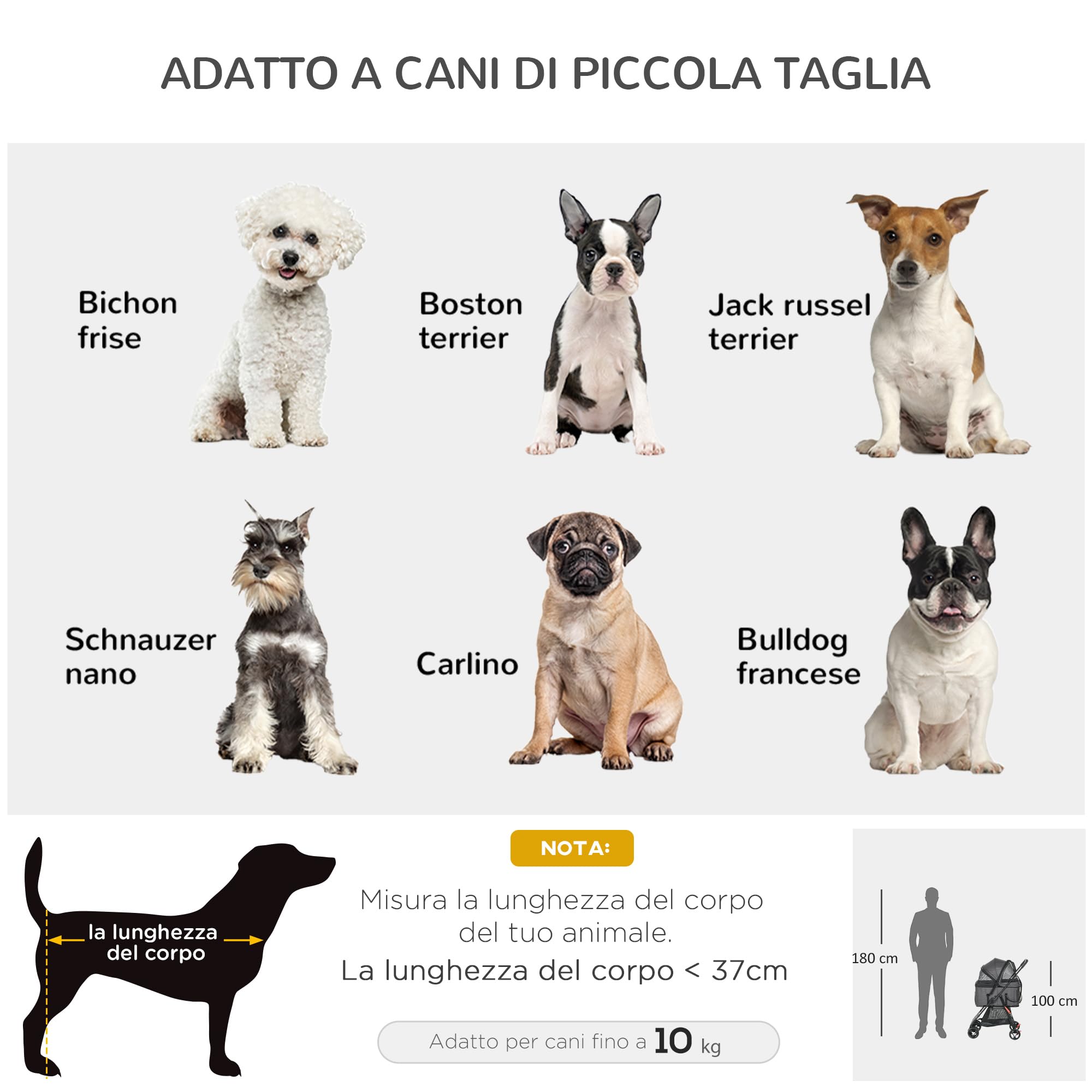 PawHut Passeggino per Cani 3 in 1, Cesta Rimovibile e Trasportino, Passeggino per Animali con Guinzaglio, Cuscino, Cestino e Tettuccio, Grigio