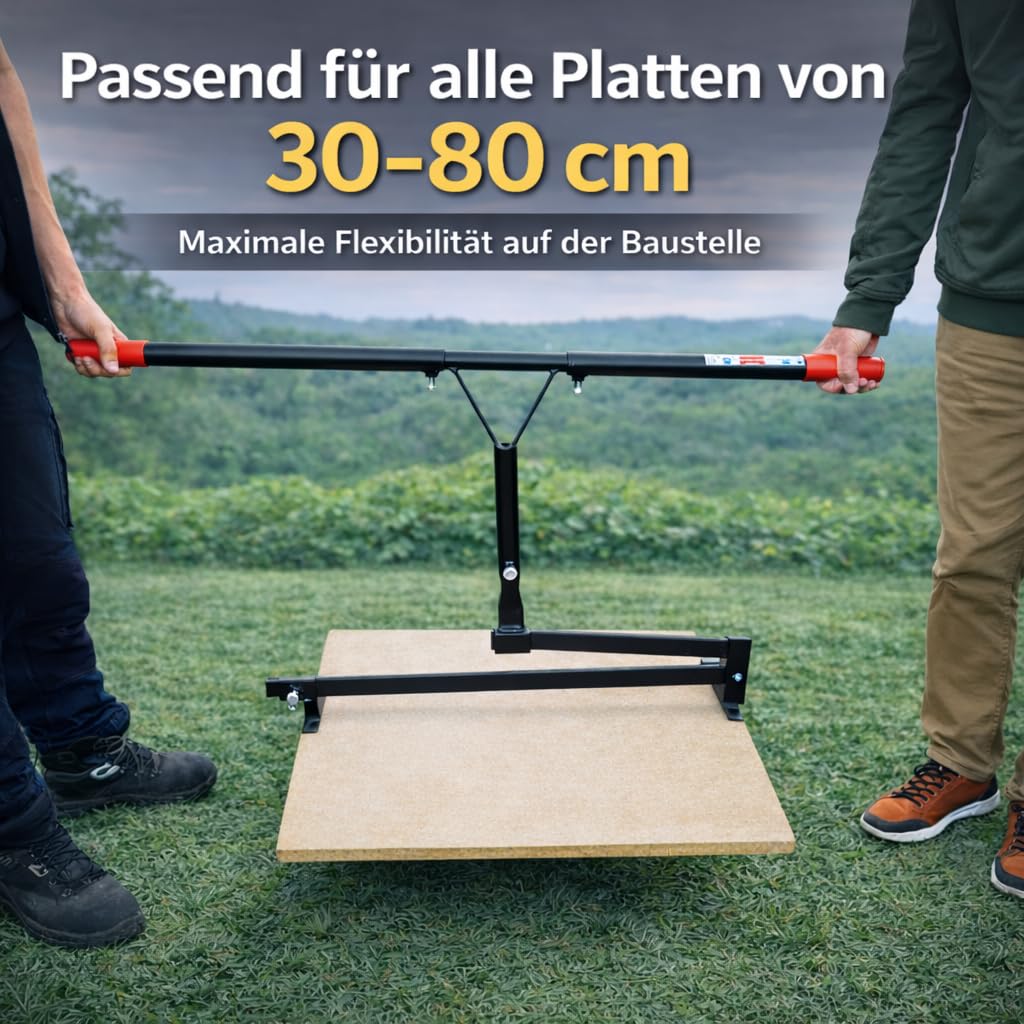 M.SB Werkzeuge - Plattenheber 2-in-1 von 30-80 cm stufenlos verstellbar bis 60 kg, verlängerte Tragegriffe, Plattenträger Tragezange 360°