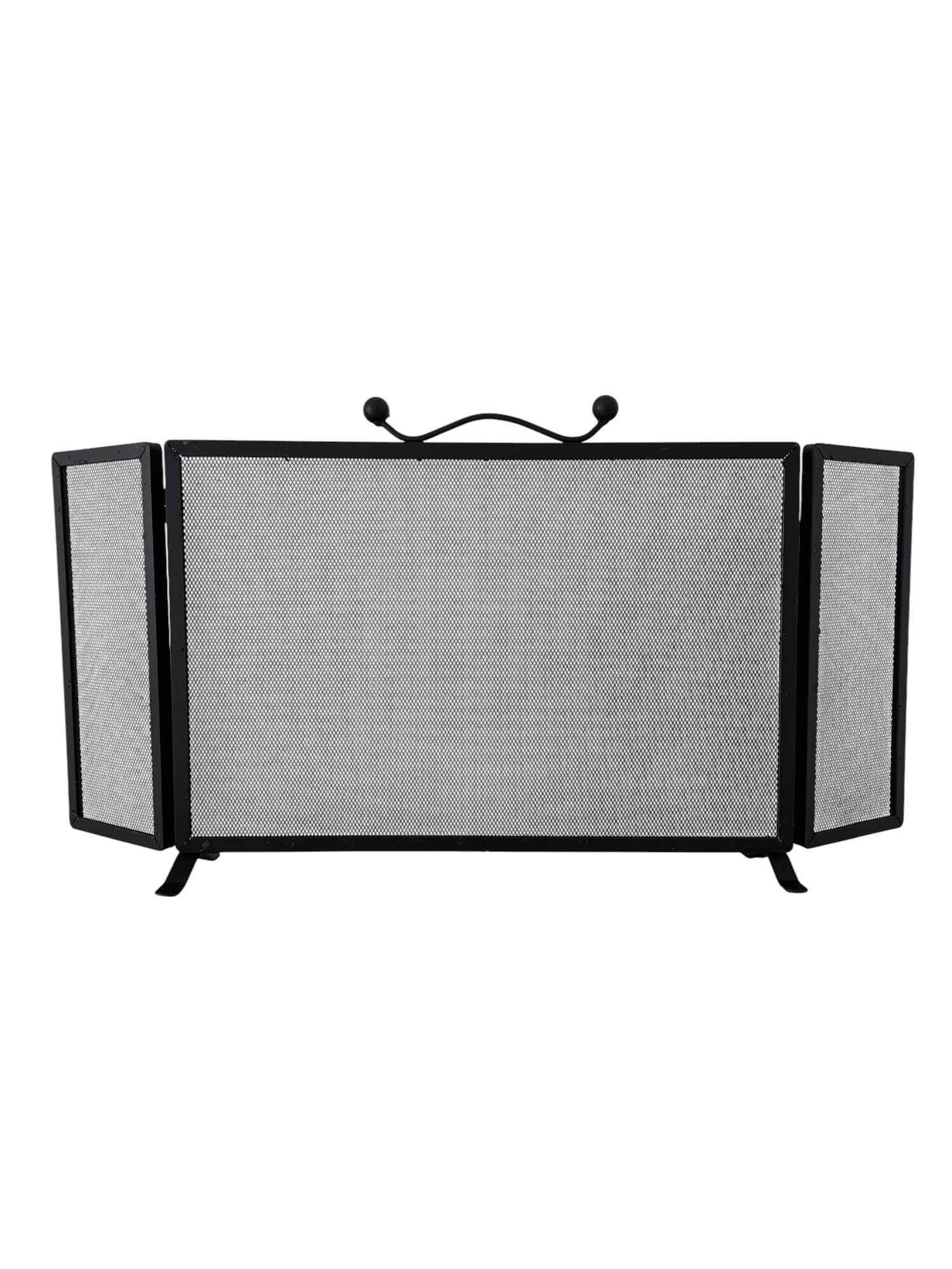 Parascintille Moderno per Camino in Ferro, 60 cm + (15 cm x 2 Antine) X 45h cm, 2 Ante Richiudibili, Nero