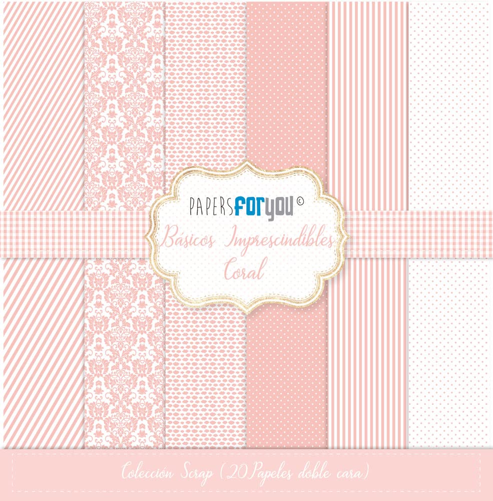 Papers For You - Zestaw papierów do Scrapbookingu | Kolekcja "Podstawy Koralowe" | Zawiera 20 dwustronnych dokumentów o różnych wzorach | Rozmiar 20,32 x 20,32 cm (8" x 8")