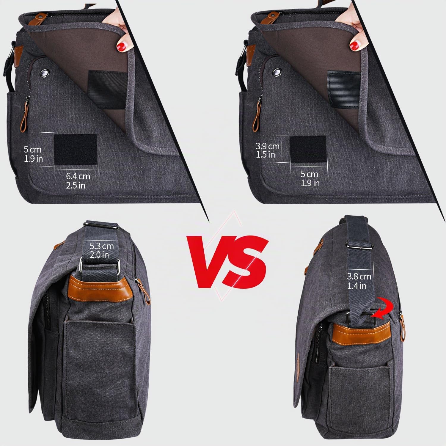 ESTARER Sac à bandoulière en toile pour ordinateur portable - Pour le travail - Gris uni
