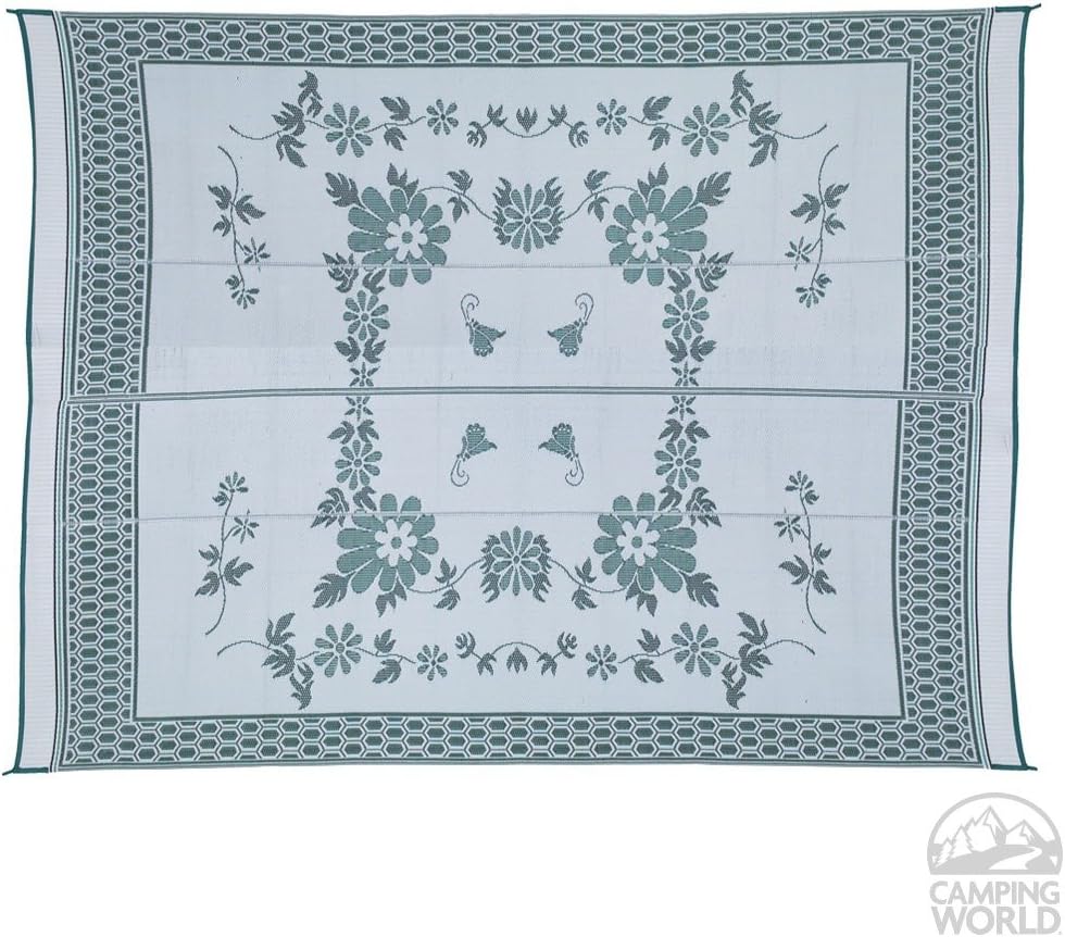 Patio Mats 010 9' x 12' Green Floral Pattern Reversible