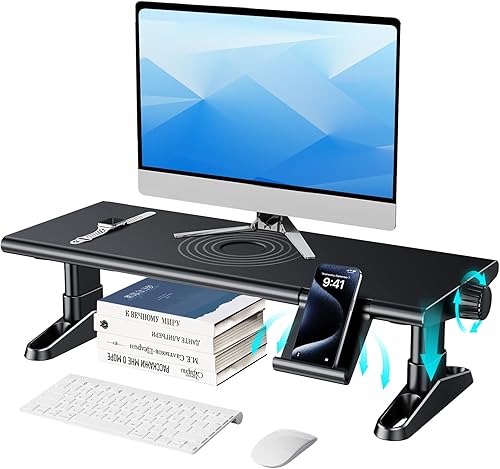 Soporte elevador de monitor de computadora para escritorio, 4.4-5.7 pulgadas, altura ajustable libremente con soporte para teléfono celular,
