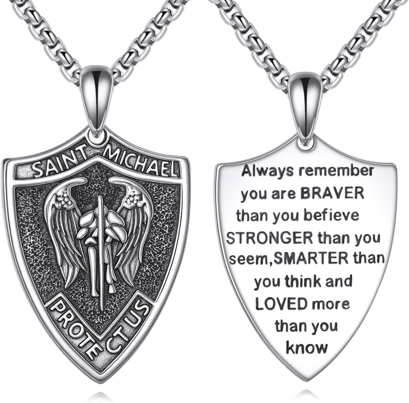 VONALA St Michael/Virgin Mary Necklace 925 Sterling Silver Amulet Coin Pendant Jewelry for Men Women