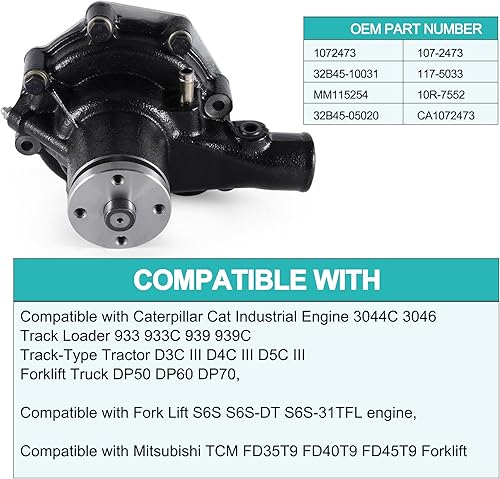 Miniatura 5 de AULINK Bomba de agua 1072473 1175033 2354960 2354959 para cargadores de pista de gato Caterpillar 939C 933 939 933C Tractores D4CIII D3CIII D5CIII