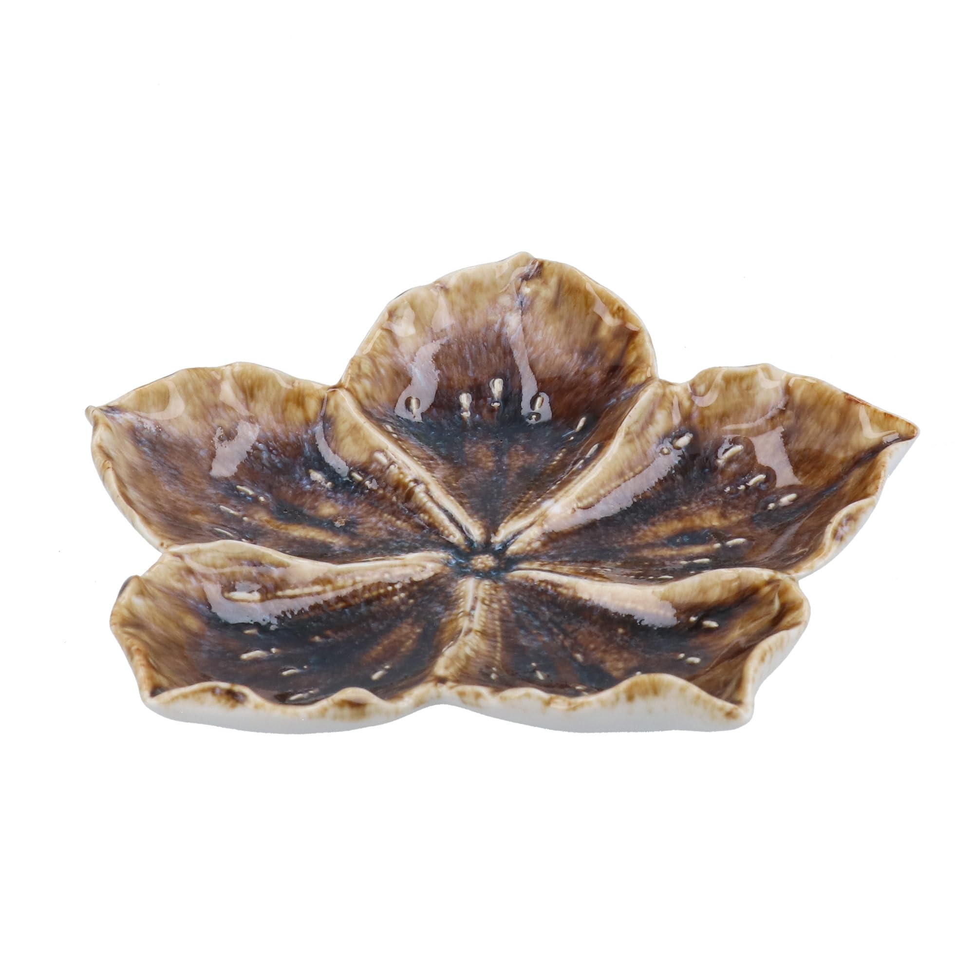 Gisela Graham Brown Natural Hibiscus Flower Shaped Trinket Dish, 17Cm, Reactive Glaze