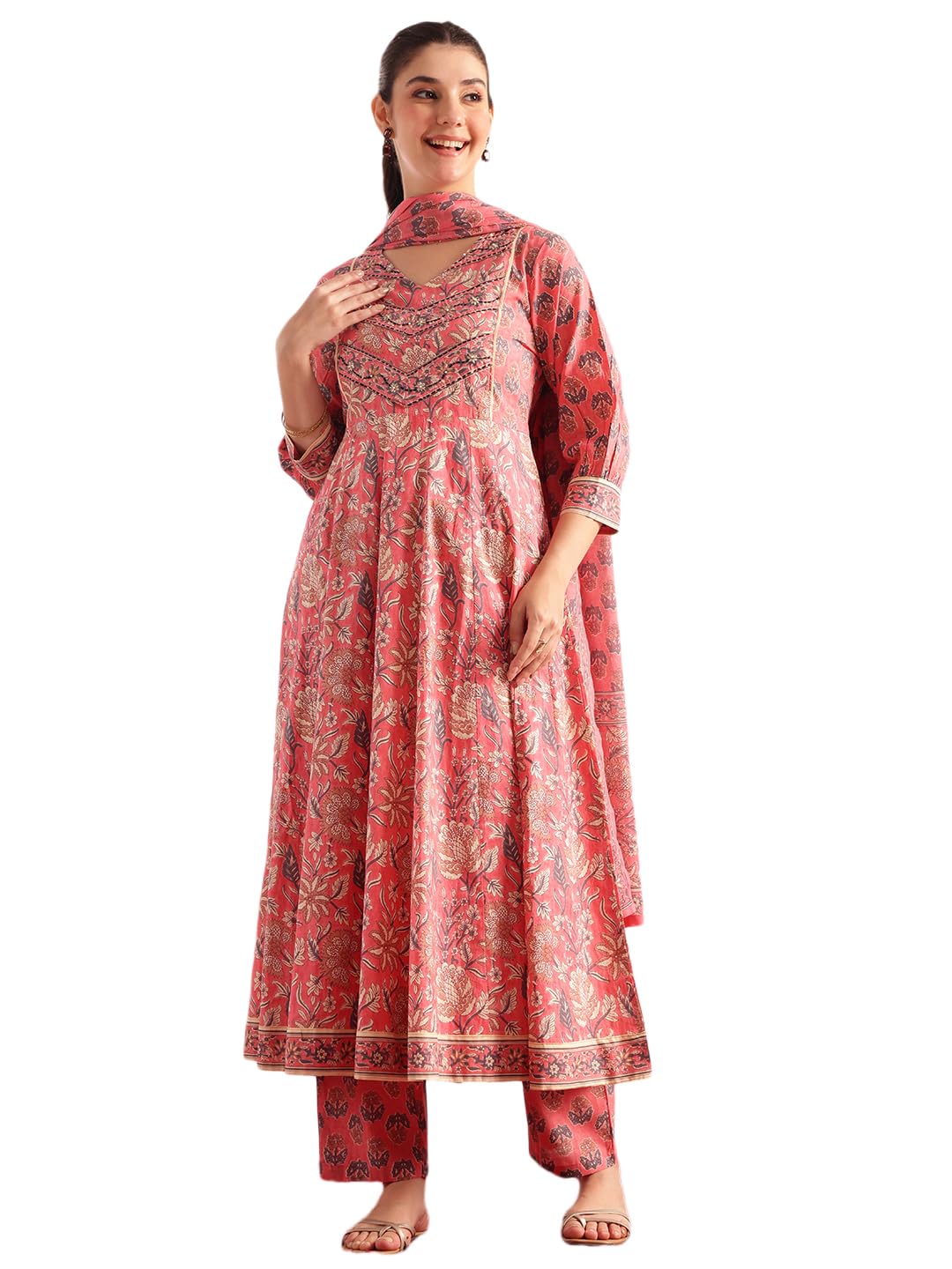 vbuyz Women's Cotton Floral Printed Anarkali Regular Fit Kurta with Pant & Dupatta-picture-24
