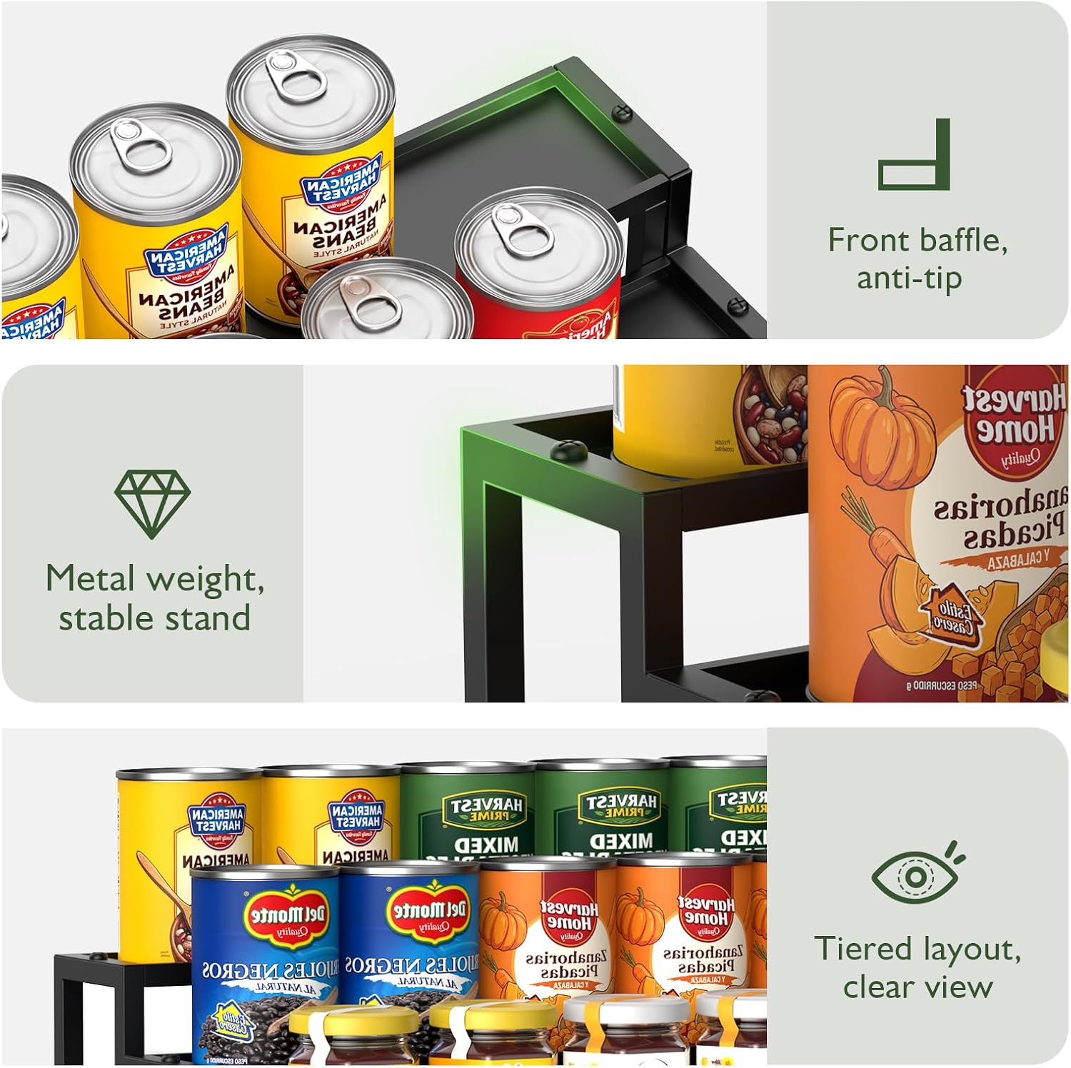 Expandable Can Organizer for Pantry, 3-Tier Adjustable Can Rack