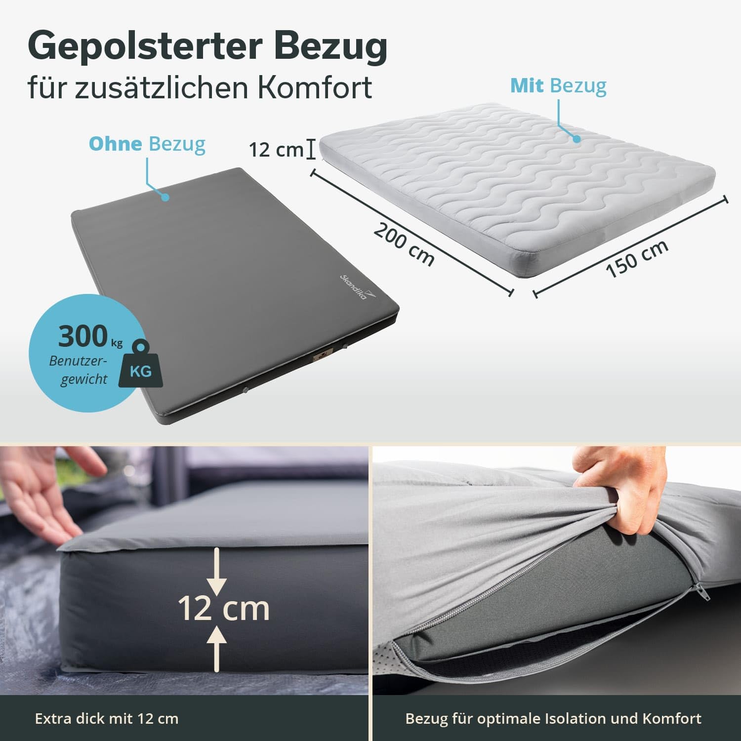 Skandika Matelas Gonflable Easy 3D Premium Flex | Matelas pneumatique pour 1/2 Personnes, avec/sans Pompe USB-C, avec/sans Housse, Max 150/300 kg | Camping, lit pneumatique (Flex Double + Housse)