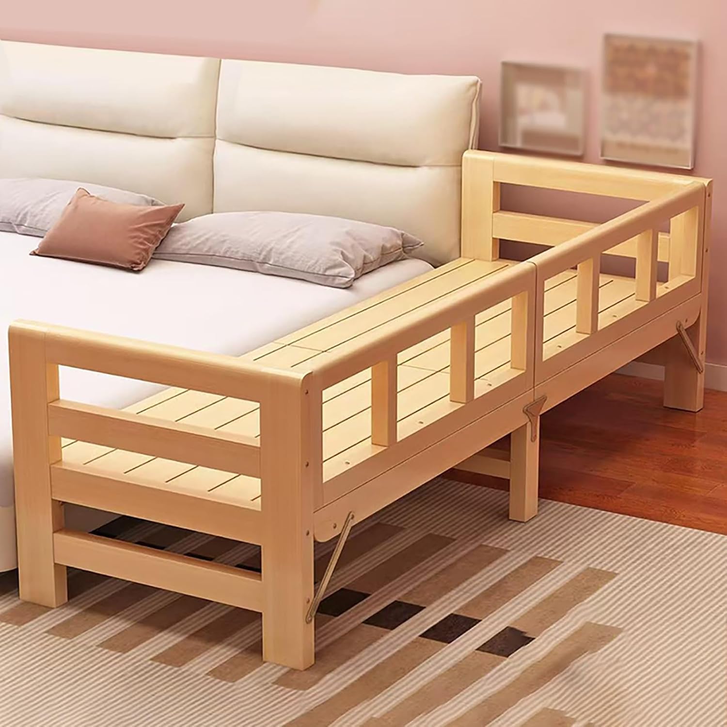 Portable Foldable Toddler Platform Beds Bed for Home/Nursery/School, Enhanced Wooden Safety Bedside Sleeper with 3-Sided Guardrail, Anti-Drop Single Small Cot(71 x 12 x 20 inch)