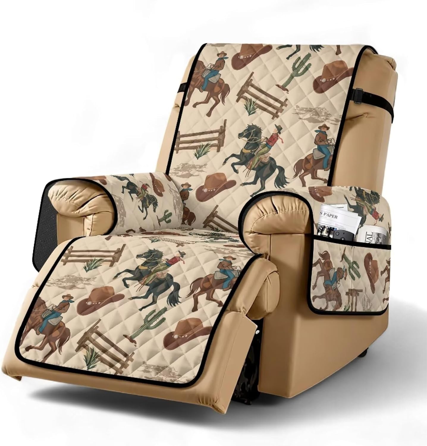 ZDCUSTOM Southwest Cowboy Print Recliner Chair Covers Non Slip Water Resistant Large Recliner Covers for Leather Reclining, Electric Reclining Chair Cover for Living Room Sofa Couch