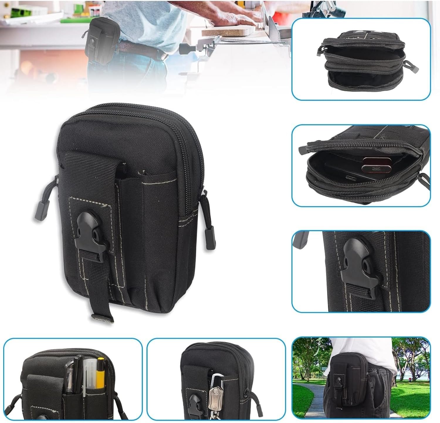 Tactical Car Seat Back Organizer, Molle Panel with 3 Detachable Pouches, Multi-Pocket System, Car Storage Back of Seat Car Organizer