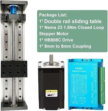 Linear Rail Motor Kit Ball Screw Sliding Table SFU1605 Nema23 Motor Slide Table Linear Guide Stage X-Y-Z Axis Motion Module(1.5Nm Encoder motor)