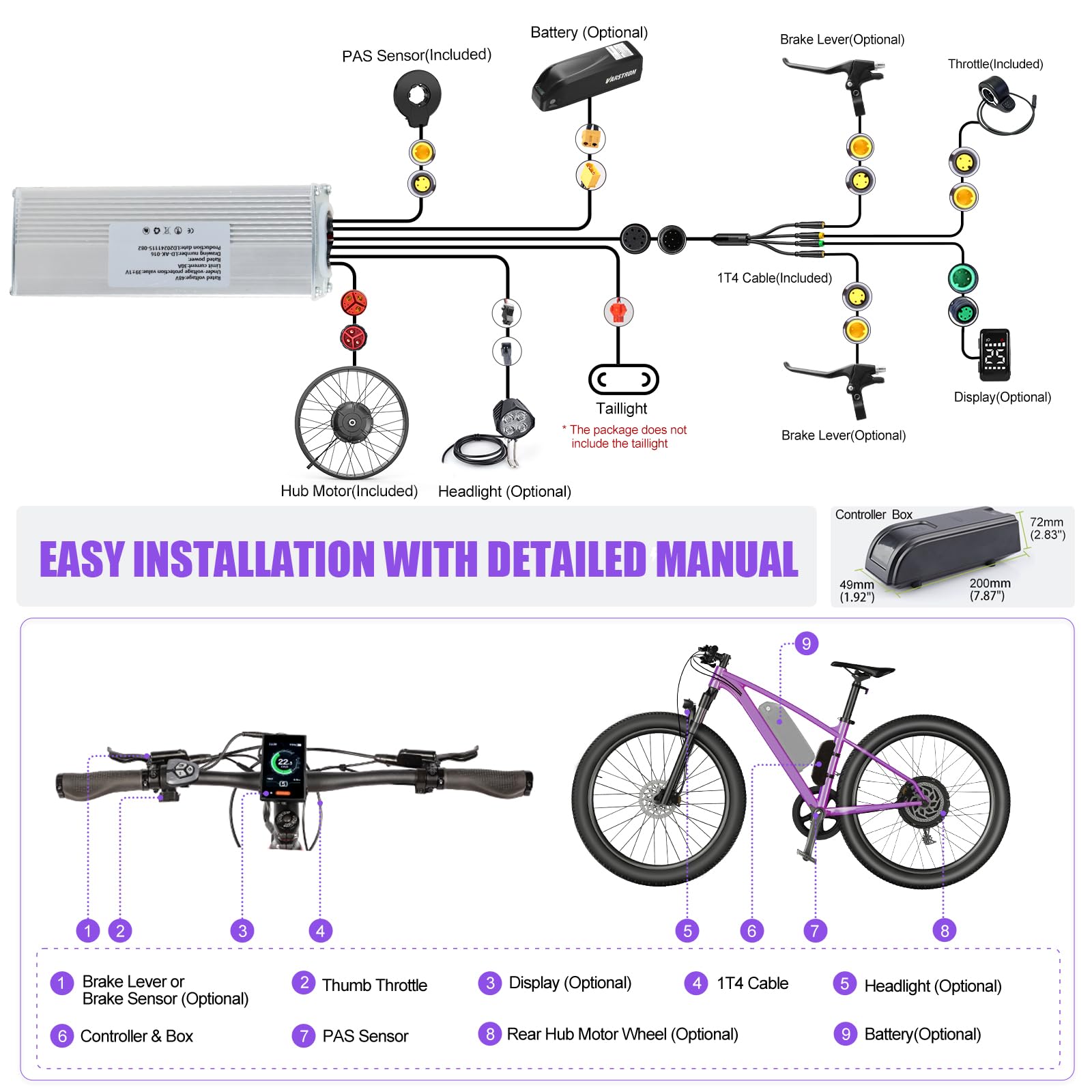 BAFANG 48V Kit Conversion Bicicleta Electrica G062 Motor Trasero 20" 26" | Pantalla y Batería Opcionales - Kit Conversión Motor sin Escobillas Fat Tire Ebike para Ciudad, Nieve, Playa y MTB 175mm