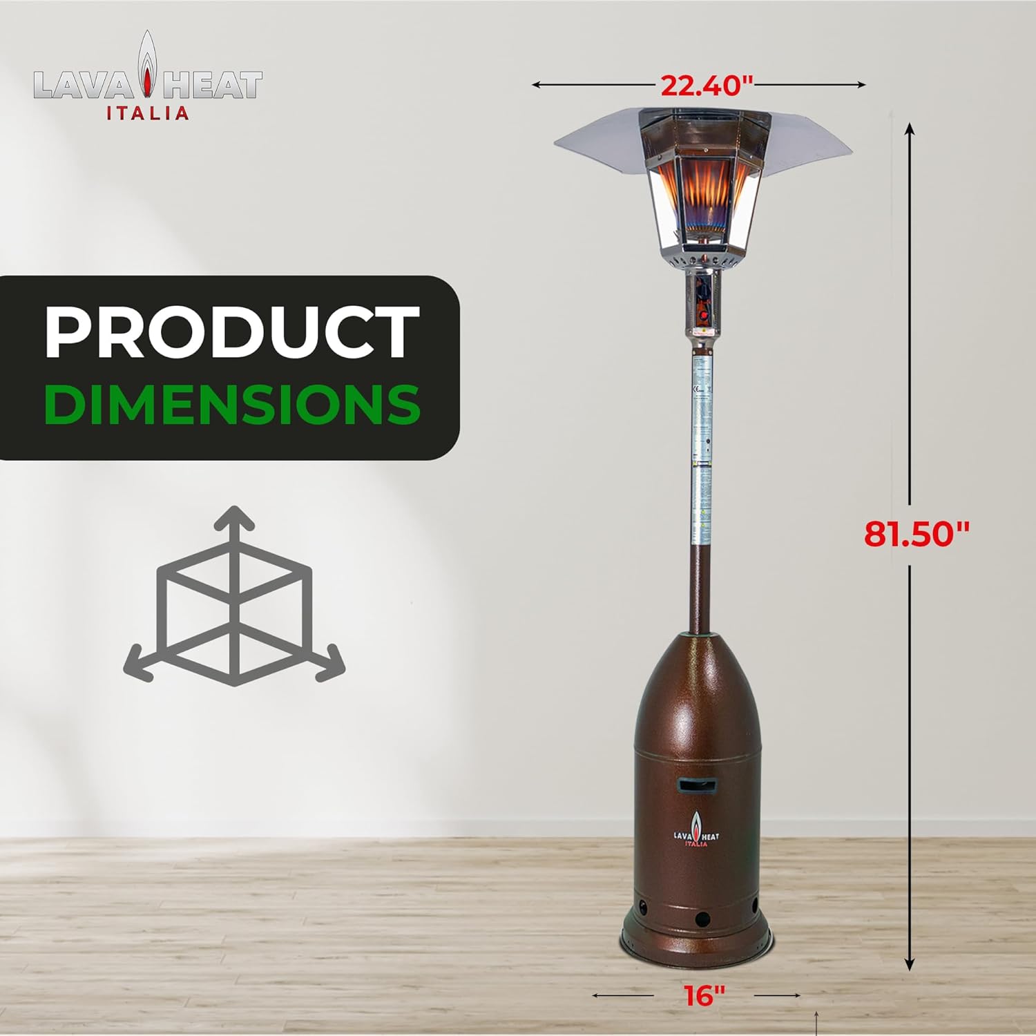 LAVA Vicenza Square Dome Top 6.8ft.Patio Heater - 40,000 BTU Commercial Flame - Safety Tilt Switch - Large Emitter: 10-12ft. Infrared Heat Radius (Propane, Heritage Bronze)
