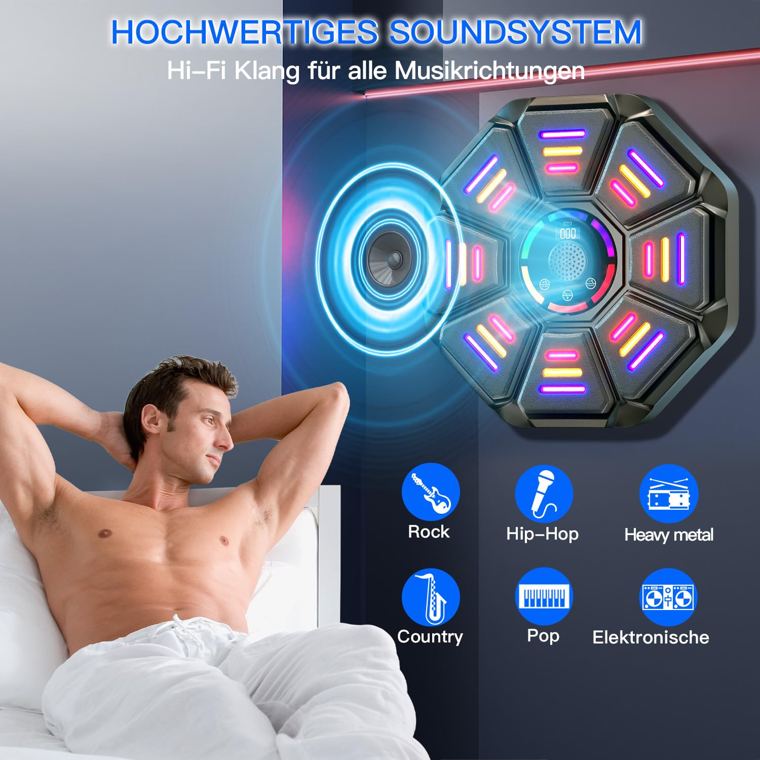 Music Boxing Machine, 8 Targets Boxautomat mit Boxhandschuh, 9 Geschwindigkeit und 9 Modi, Led Licht mit Smart Bluetooth Für Erwachsene und Kinder Übung