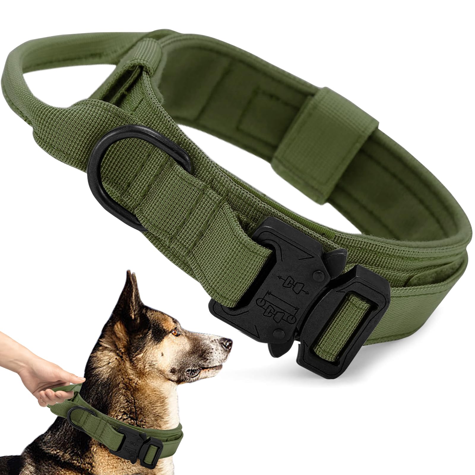 Ceboic Collar Táctico de Perro, Resistente Ajustable de Nailon con Hebilla de Metal, Militar para Medianos y Grandes, Caza, Adiestramiento (Verde Militar, L)