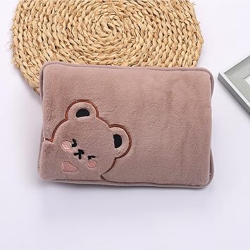 Hot Water Bag Hot Water Bottle ,Rechargeable, Safe and Explosion-Proof,Heating Bottle Environmental Silicone Transparent Hot Water Bag with Knit Cover Color Brown