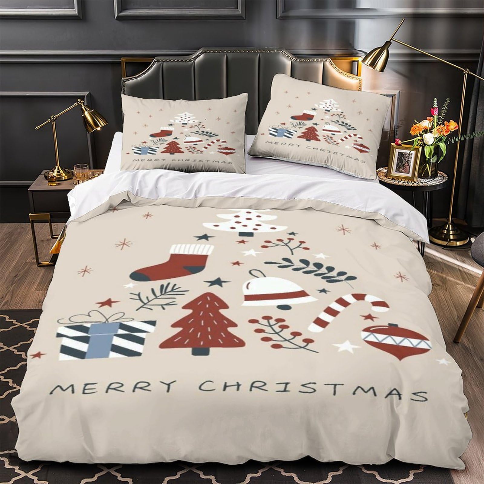 Housse de couette festive 200x200 hypoallergique à fermeture éclair robuste