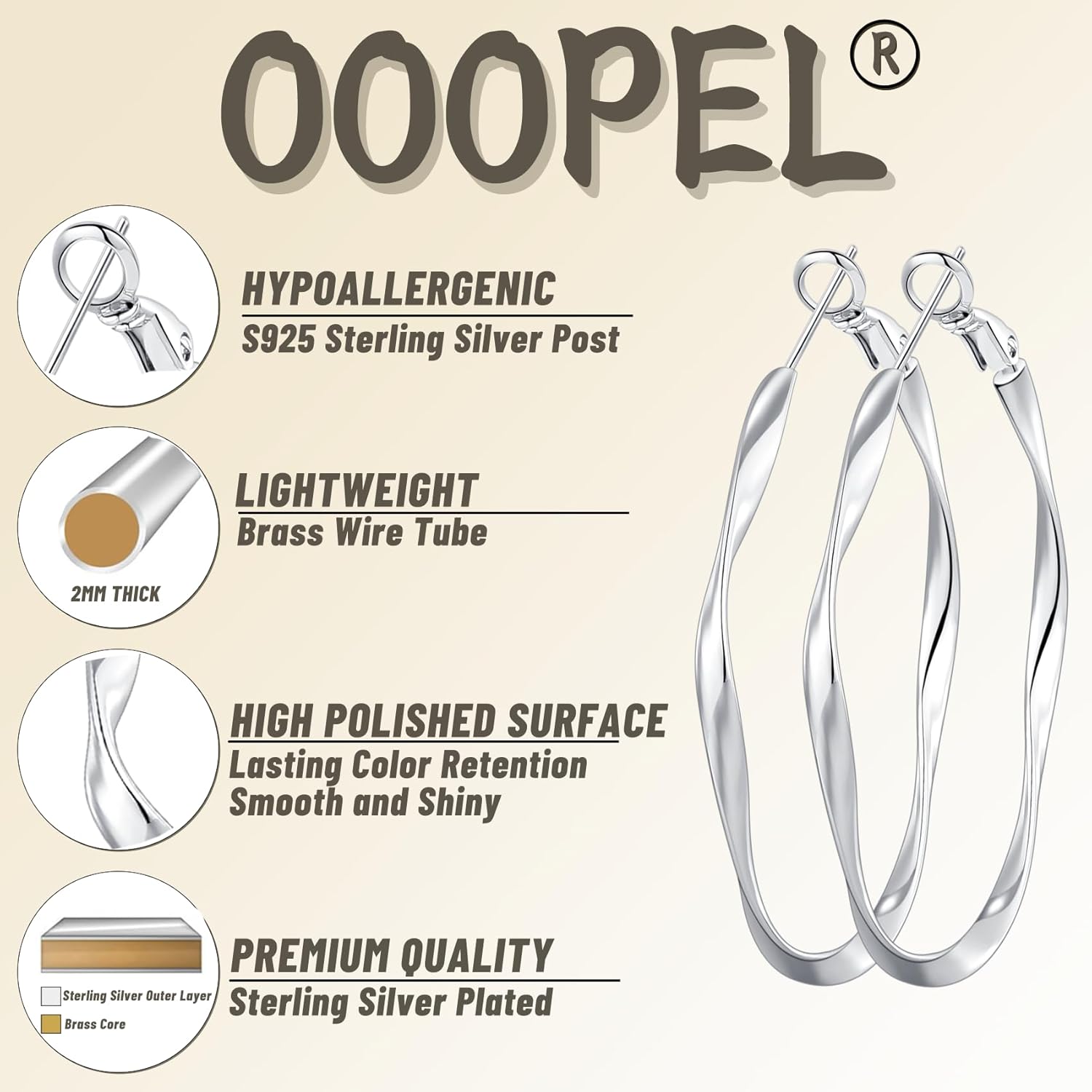OOOPEL Gold Hoops Earrings for Women, Big 925 Sterling Silver Hoop Earrings Lightweight Hypoallergenic Sterling Silver Hoop Earrings for Women 30MM 40MM 50MM 60MM - Image 3