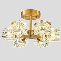 Vista 1 de BOKT Lámpara Sputnik moderna de latón antiguo de montaje empotrado de oro cepillado de mediados de siglo, lámpara de techo semiempotrada de 6 luces