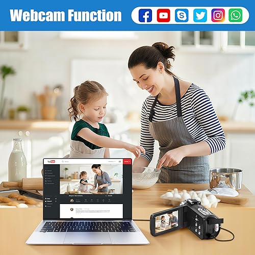 Miniatura 5 de Cámara de video 4K, cámara de video HD de 80 MP para YouTube con visión nocturna IR, zoom digital 18X, pantalla IPS de 3.0 pulgadas, tarjeta SD, 2