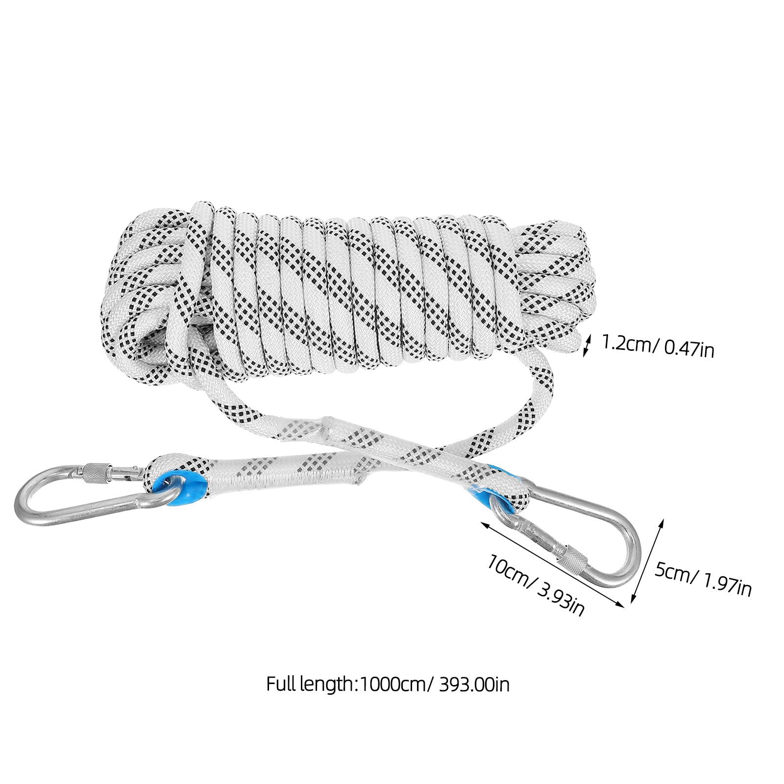 MAGICLULU Outdoor Wäscheleine 12mm 10m mit Karabiner aus Polyester und Edelstahl rutschfest Sonnenbeständig Maximale Tragkraft 2200kg für Camping und Wandern