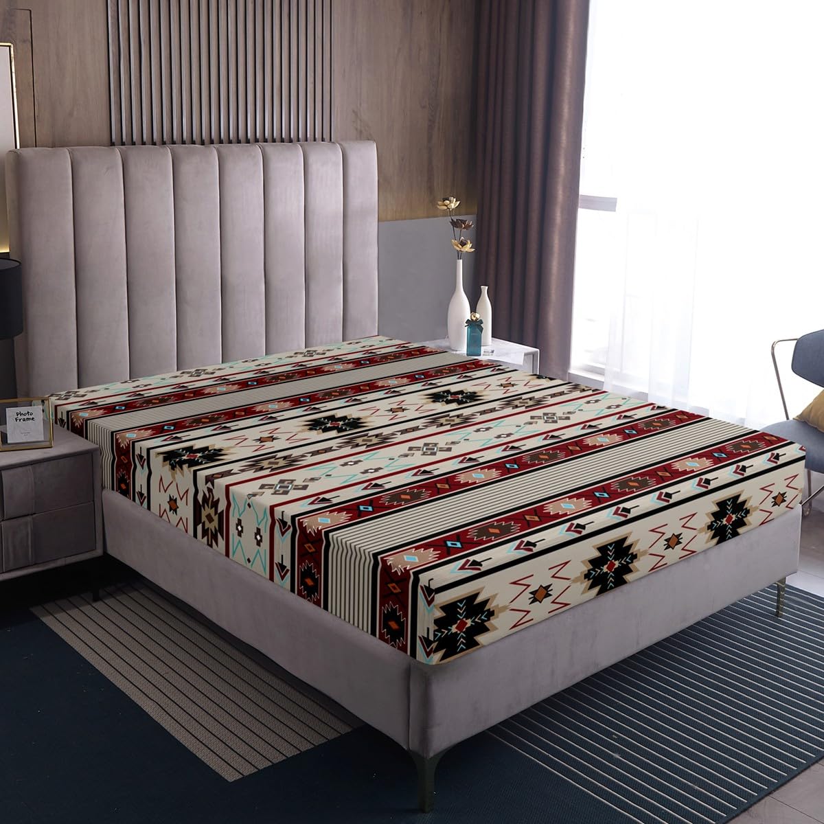 Ethnische Tribal Pfeil Bettwäsche Geometrie Azteken Spannbettlaken,Western Bettwäsche Sets 90x200x30 Afrikanischer Stamm Exotische Nordische Stil Geometrische Dreieck Streifen Bettwäsche