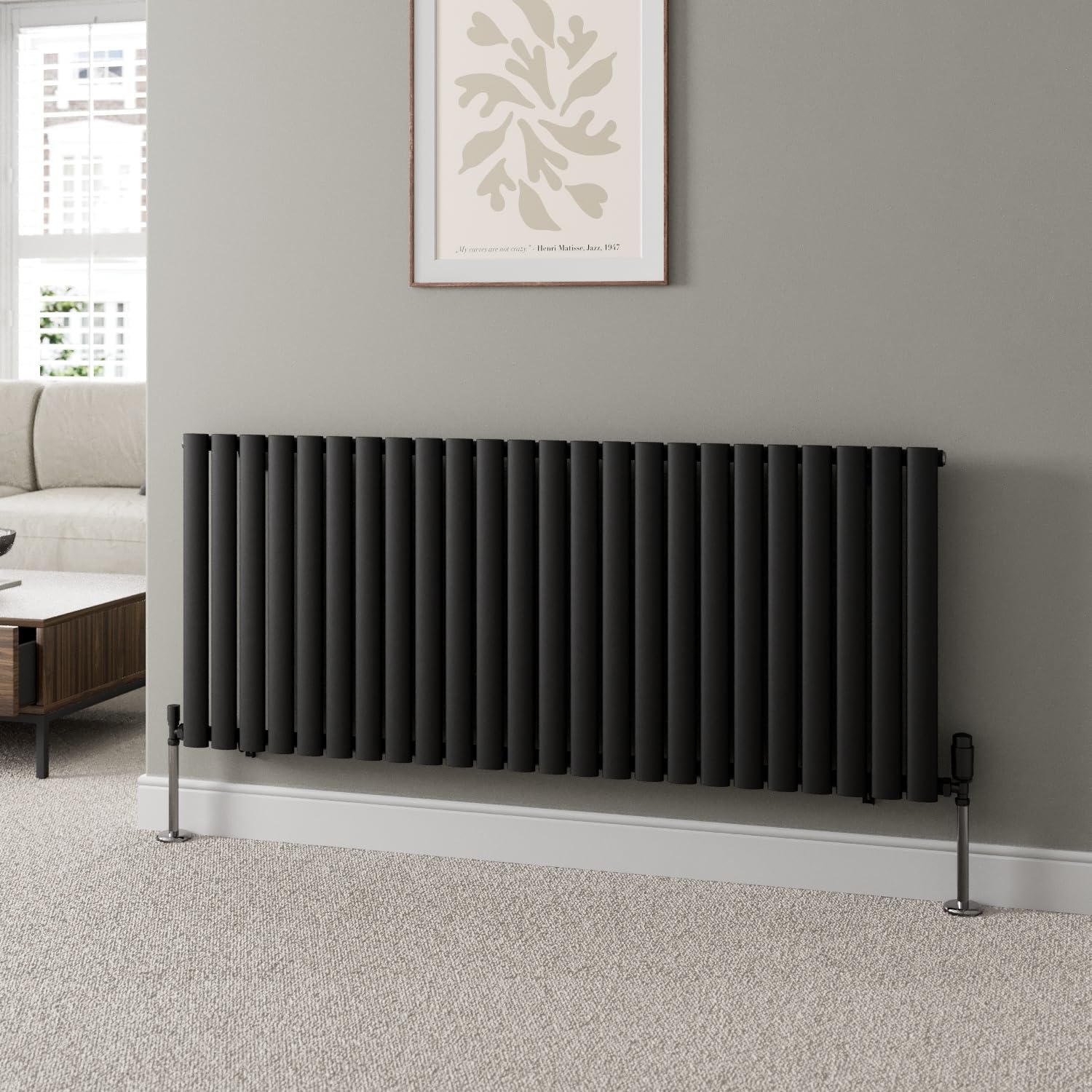 DuraTherm® 600 x 1440mm Black Horizontal Designer Radiator Single Column Oval Tube Modern Central Heating Panel Bathroom Radiators — image 1