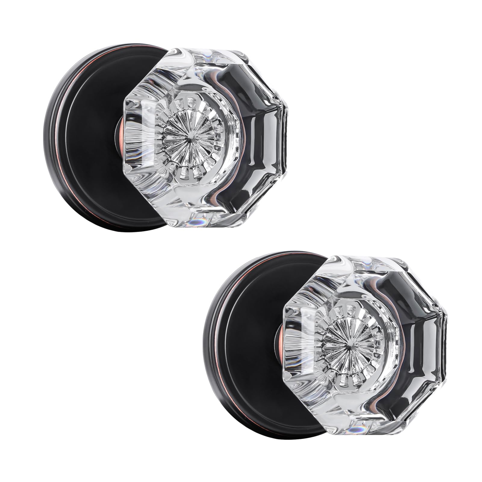 CLCTK Crystal Glass Dummy Door Knob, Bifold Closet Oil Rubbed Bronze Door Knobs Round Dummy Door Handles Non-Turning Single Side, 2 Pack — image 1