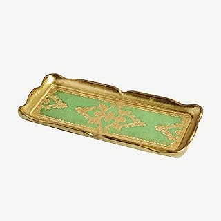 Florentine Wooden Pencil Tray, 10" x 4.25", Hand-Carved Elegant Wood Decorative Platter, Fountain Pen Holder, Long Wooden Tray for Home Decor, Hand-Painted, Made in Italy (Basil Green)