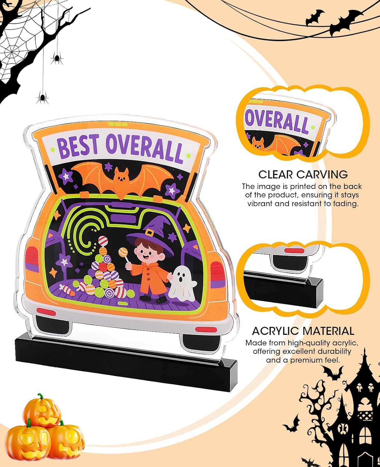 ANZOME 6 Pcs Halloween Acrylic Award 5.9'' Halloween Party Supplies Trophy Award Contest Trophy Plaques for Pumpkin Trunk or Treat Contest Car Decorations Contes