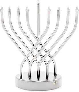 The Dreidel Company Hanukkah Menorah Contemporary Design, LED Electric Hanukkah Menora, Battery Powered - Silver